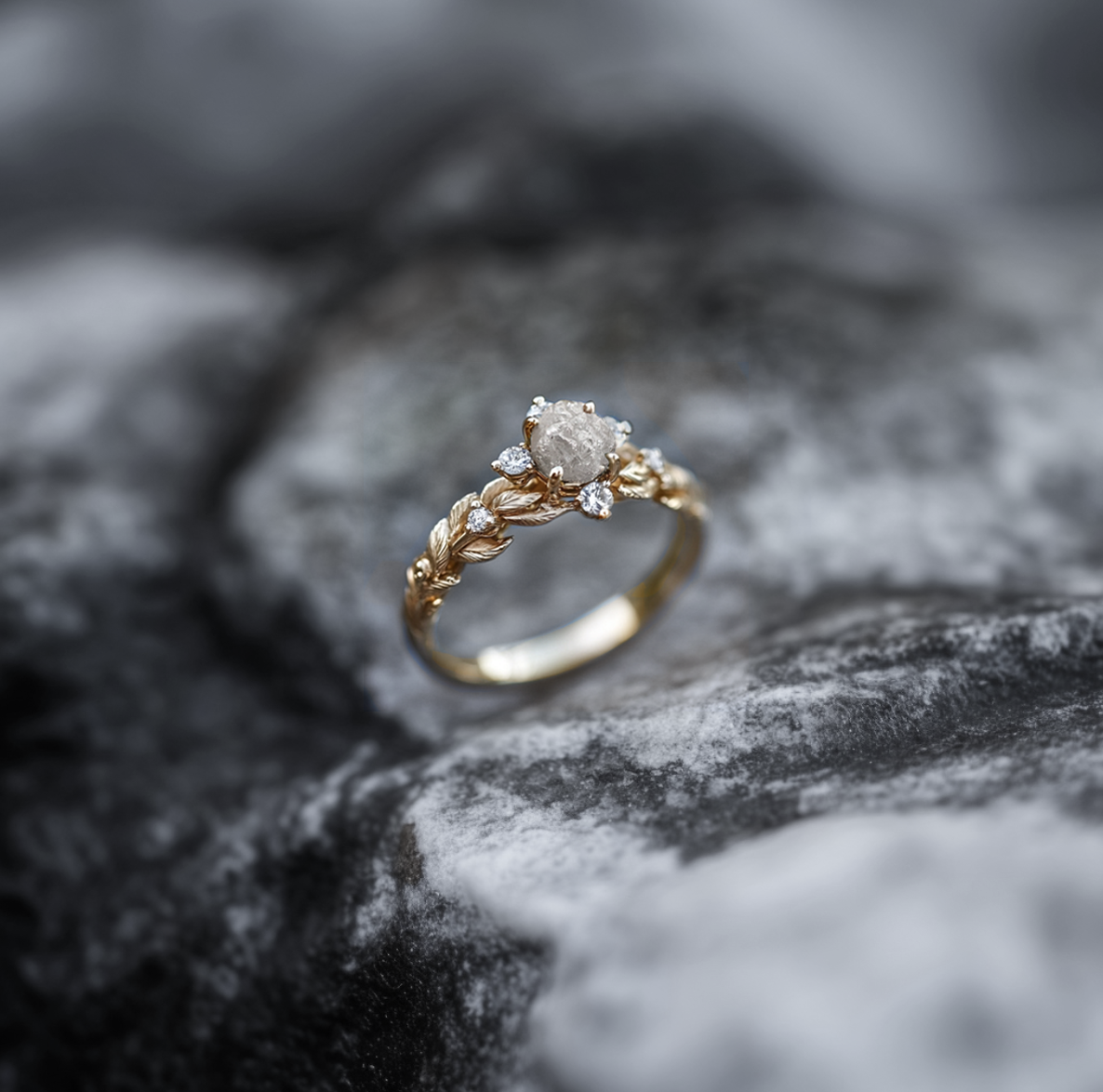 Uncut Raw Diamond Engagement Ring