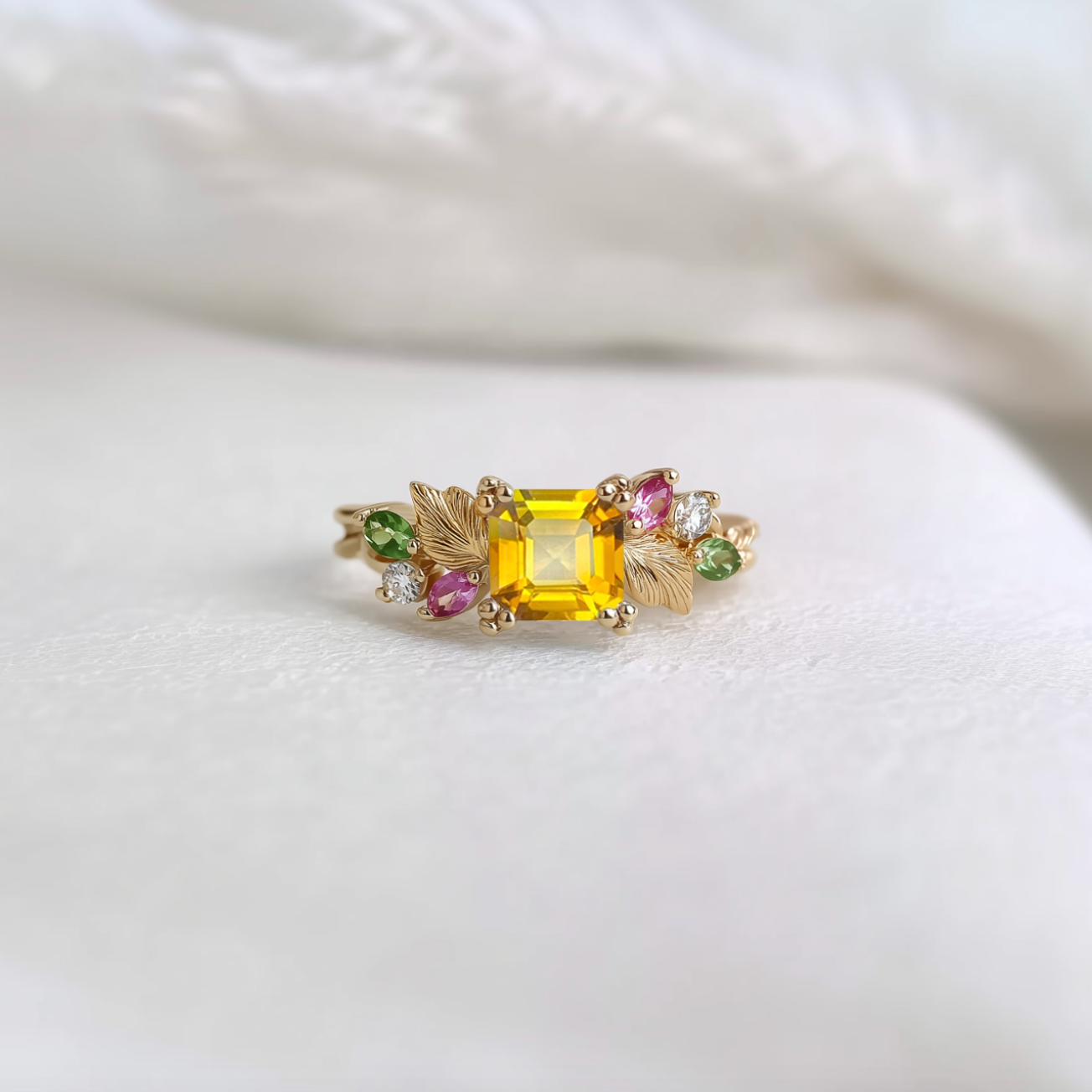 Solivine Yellow Tourmaline Engagement Ring, Engagement Ring Wedding Ring