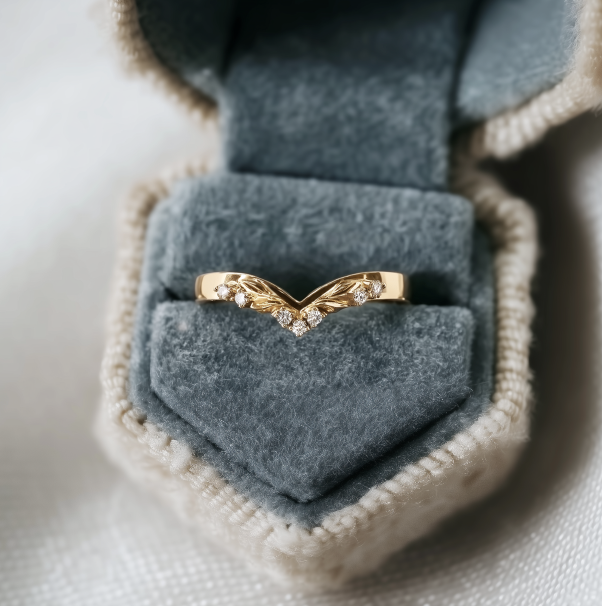 14k Gold Chevron Wedding band, Diamond Wedding stacking Ring for women