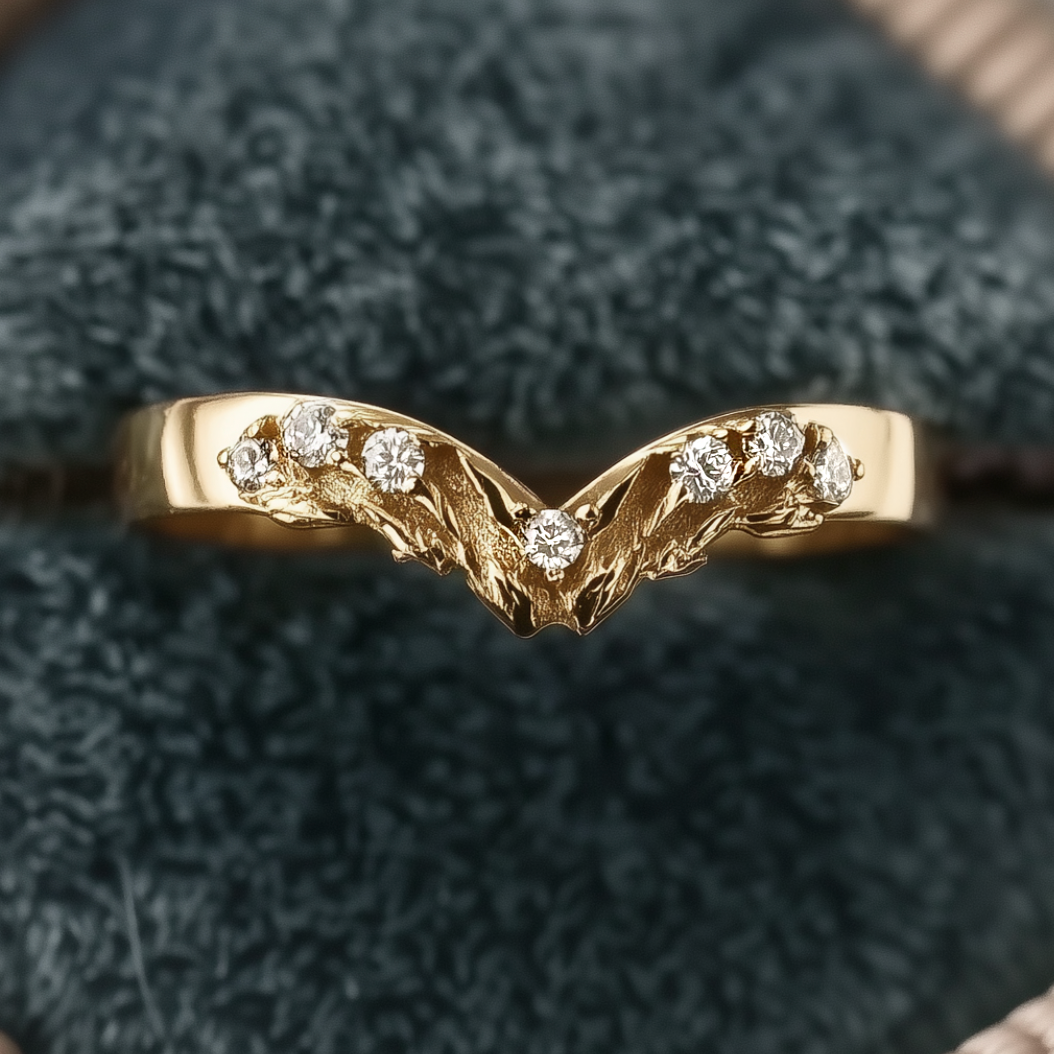The Molten Ring Gold Wedding band, Diamond Wedding stacking Ring for women