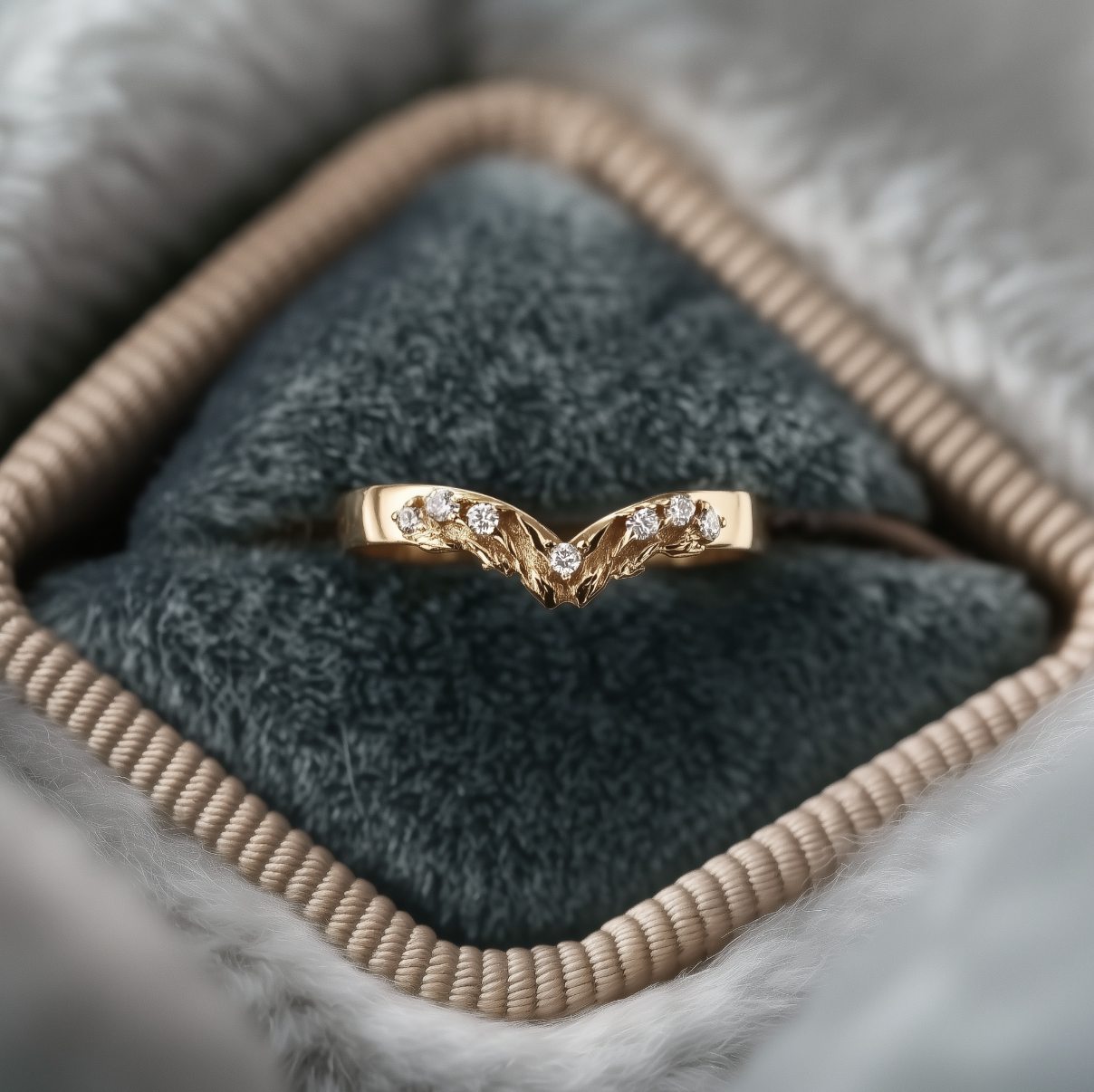 The Molten Ring Gold Wedding band, Diamond Wedding stacking Ring for women