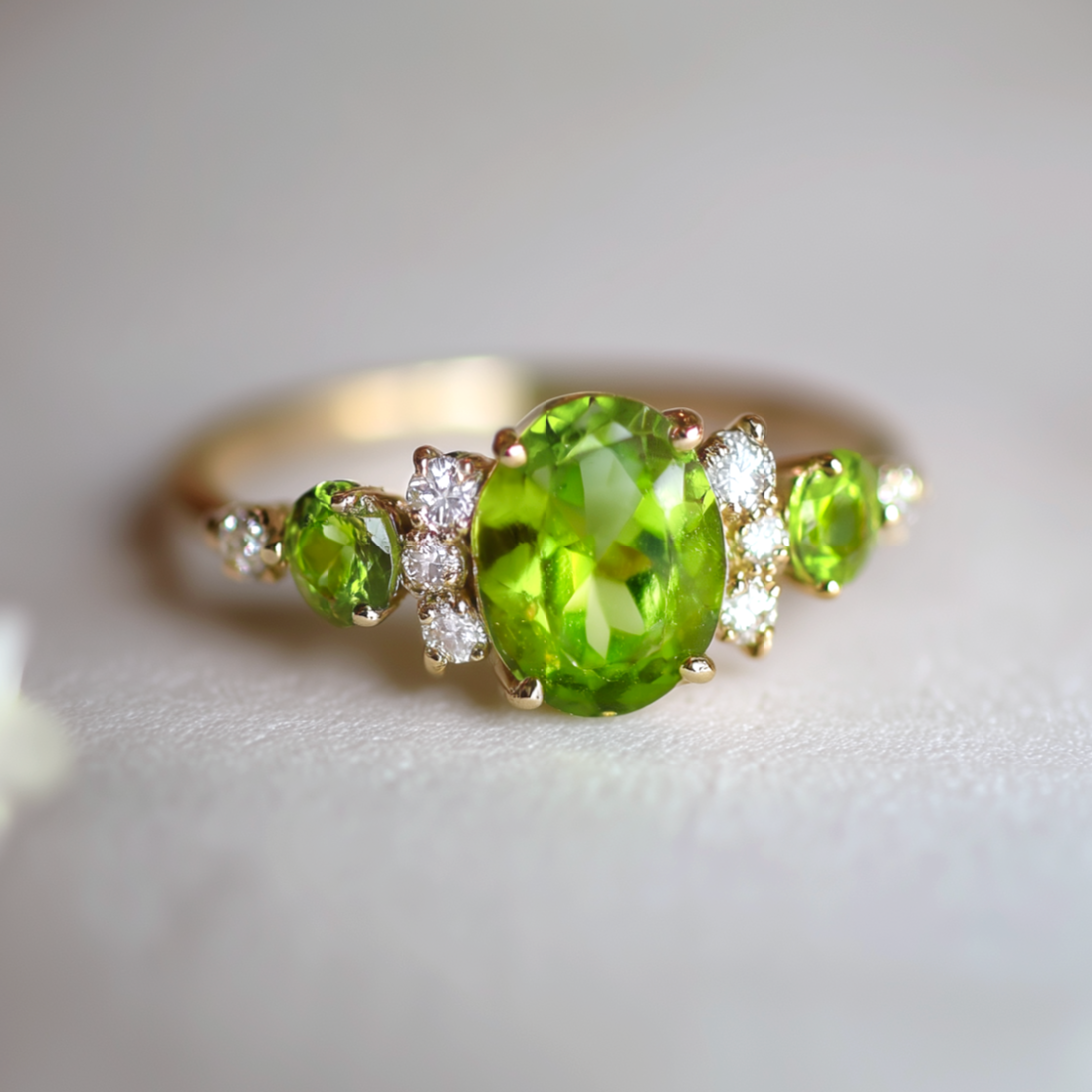 Green Ivy 14k Yellow Gold Green Peridot Engagement ring, Peridot ring