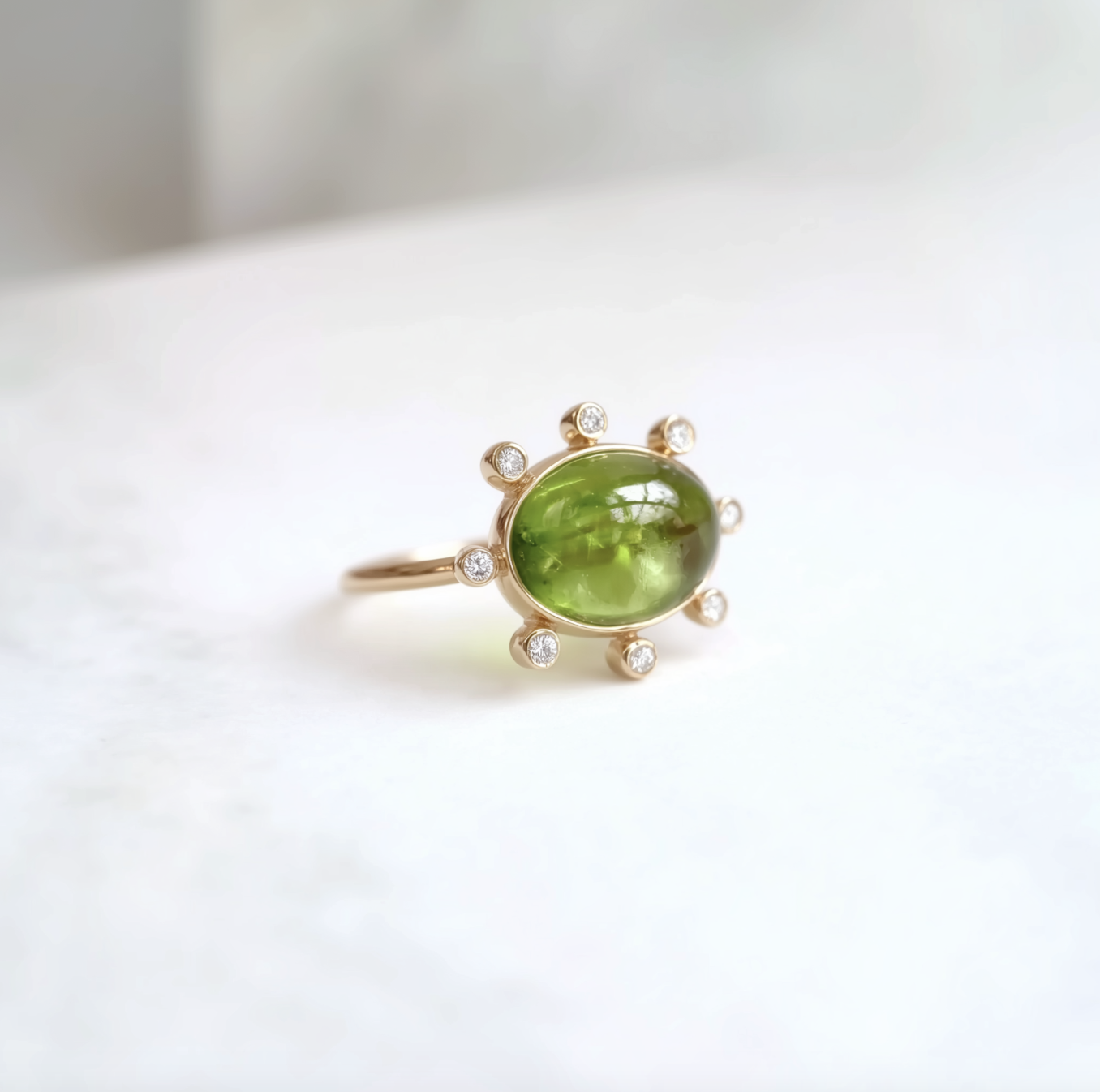 Orivane 14k Yellow Gold Green Peridot Engagement ring, Peridot ring