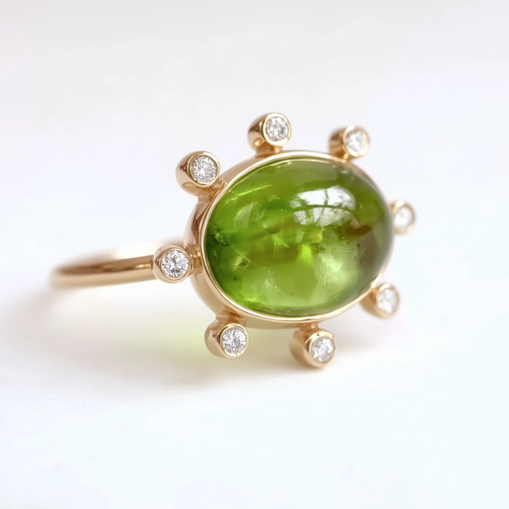 Orivane 14k Yellow Gold Green Peridot Engagement ring, Peridot ring