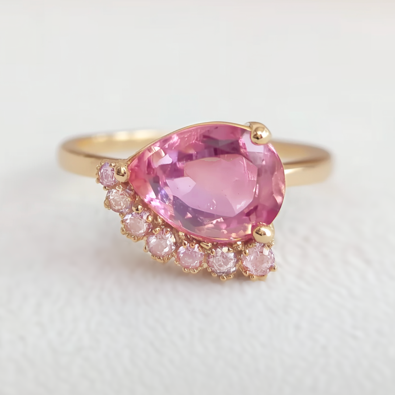 Helisca Pear Pink tourmaline Ring, 14k Gold Engagement Ring