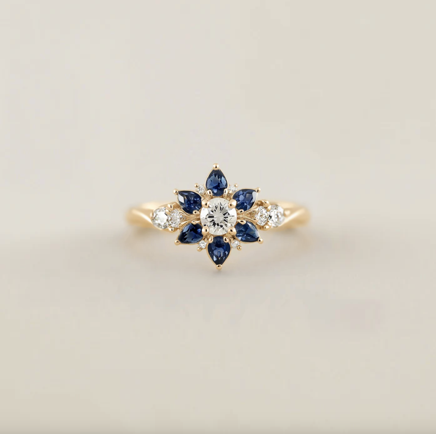 Blue-eyed Grass, 14k Gold Natural Blue Sapphire ring, Sapphire Engagement Ring