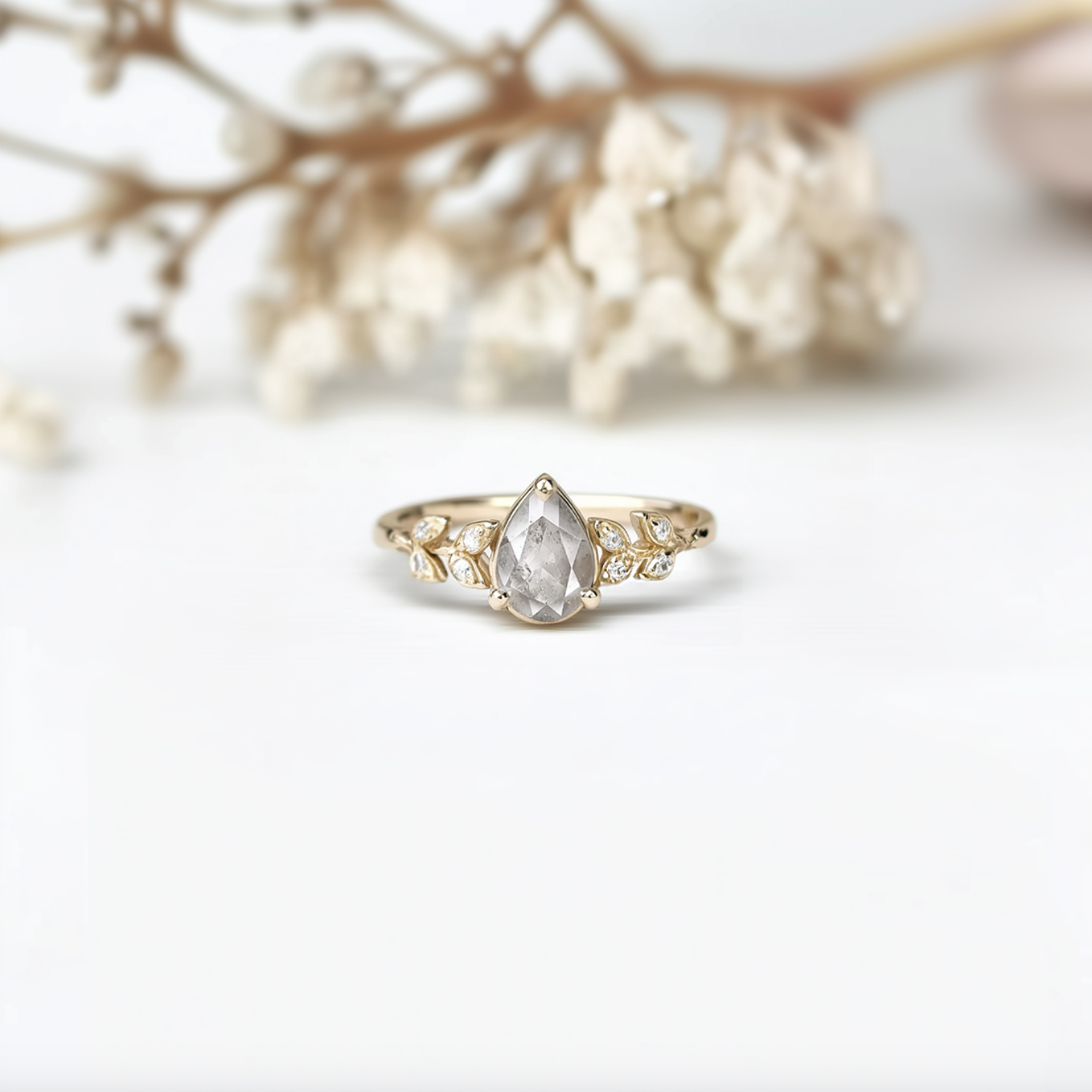 Lunessa Salt and Pepper Diamond Ring, Oval Diamond Engagement Ring Gold