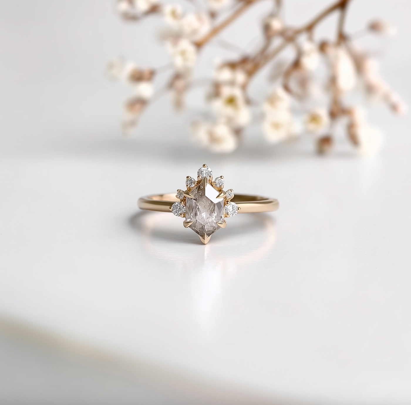 Astravéa Salt and Pepper Diamond Ring, Oval Diamond Engagement Ring Gold