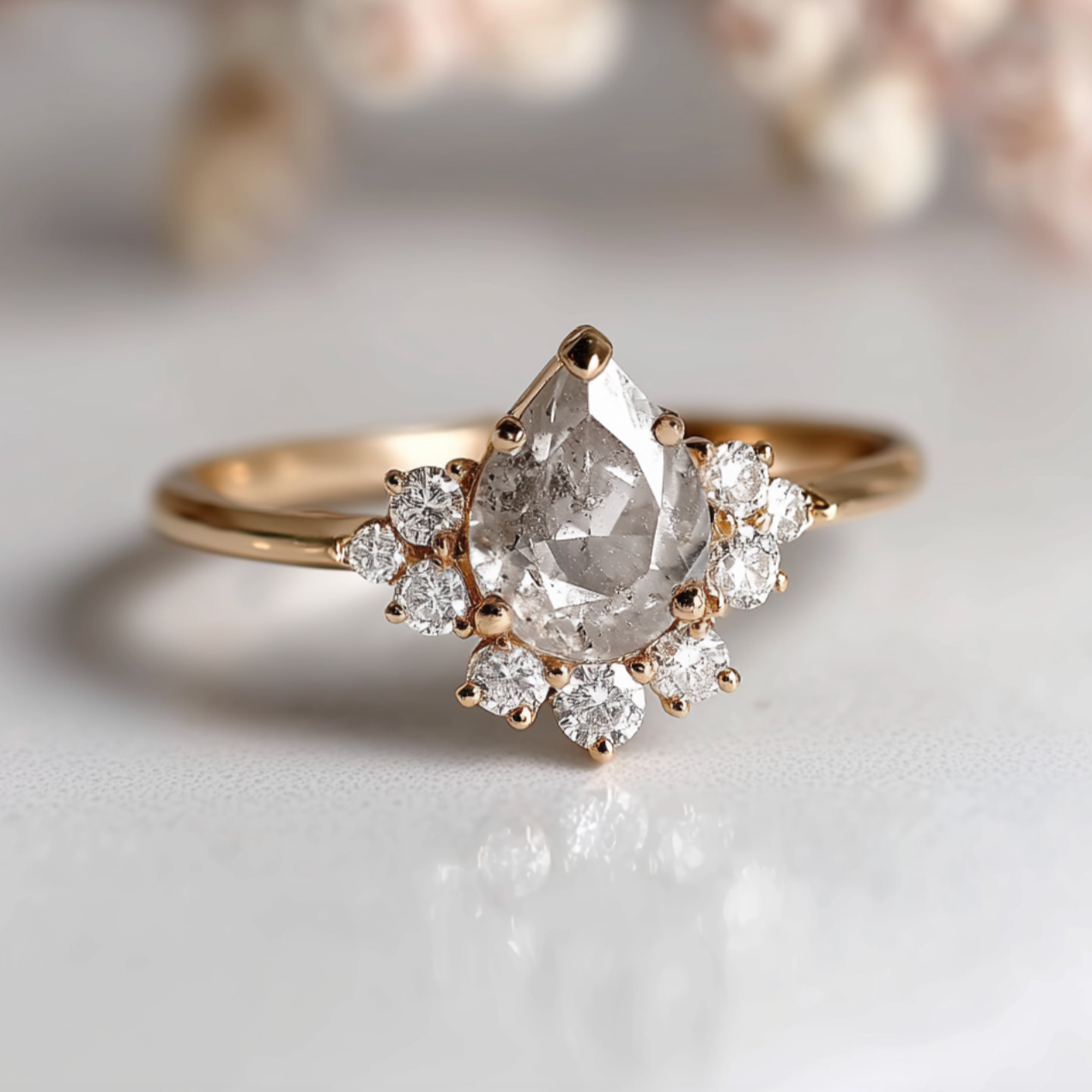 Obsidian Sky Salt and Pepper Diamond Ring, Diamond Engagement Ring 14k Gold