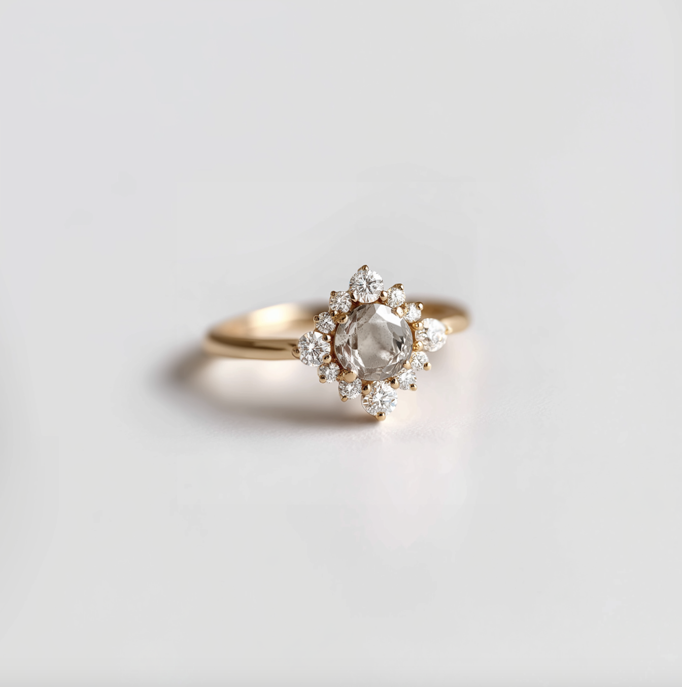FullMoon 14k Gold Salt and Pepper Diamond Ring, Diamond Engagement Ring