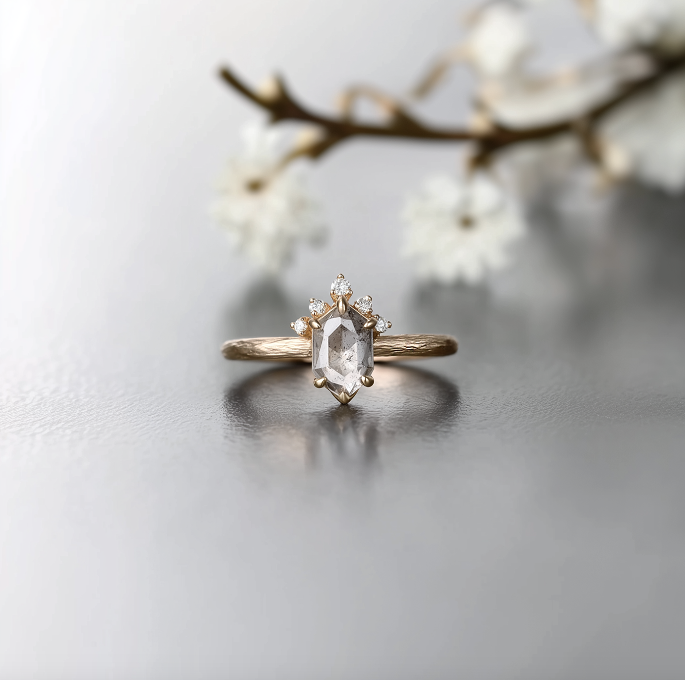 Phantom Twig Salt and Pepper Diamond Ring, Diamond Engagement Ring