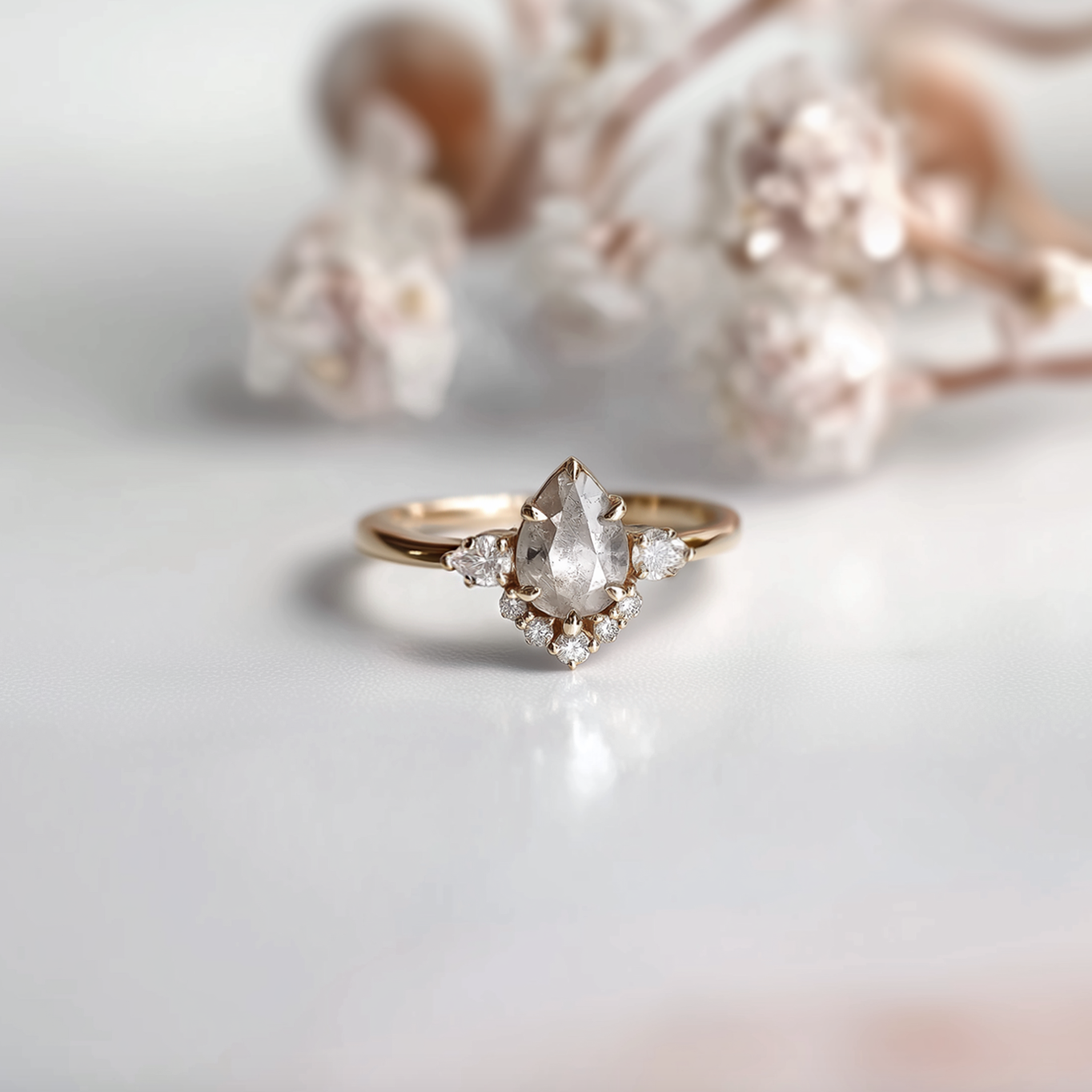 Ashen Star 14k Gold Salt and Pepper Diamond Ring, Diamond Engagement Ring
