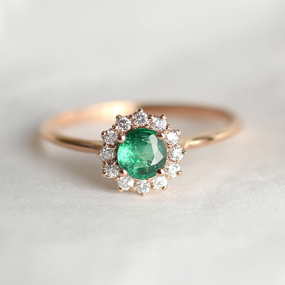 Dainty Round Emerald Wedding Ring, Mini Emerald Stacking Bar Ring