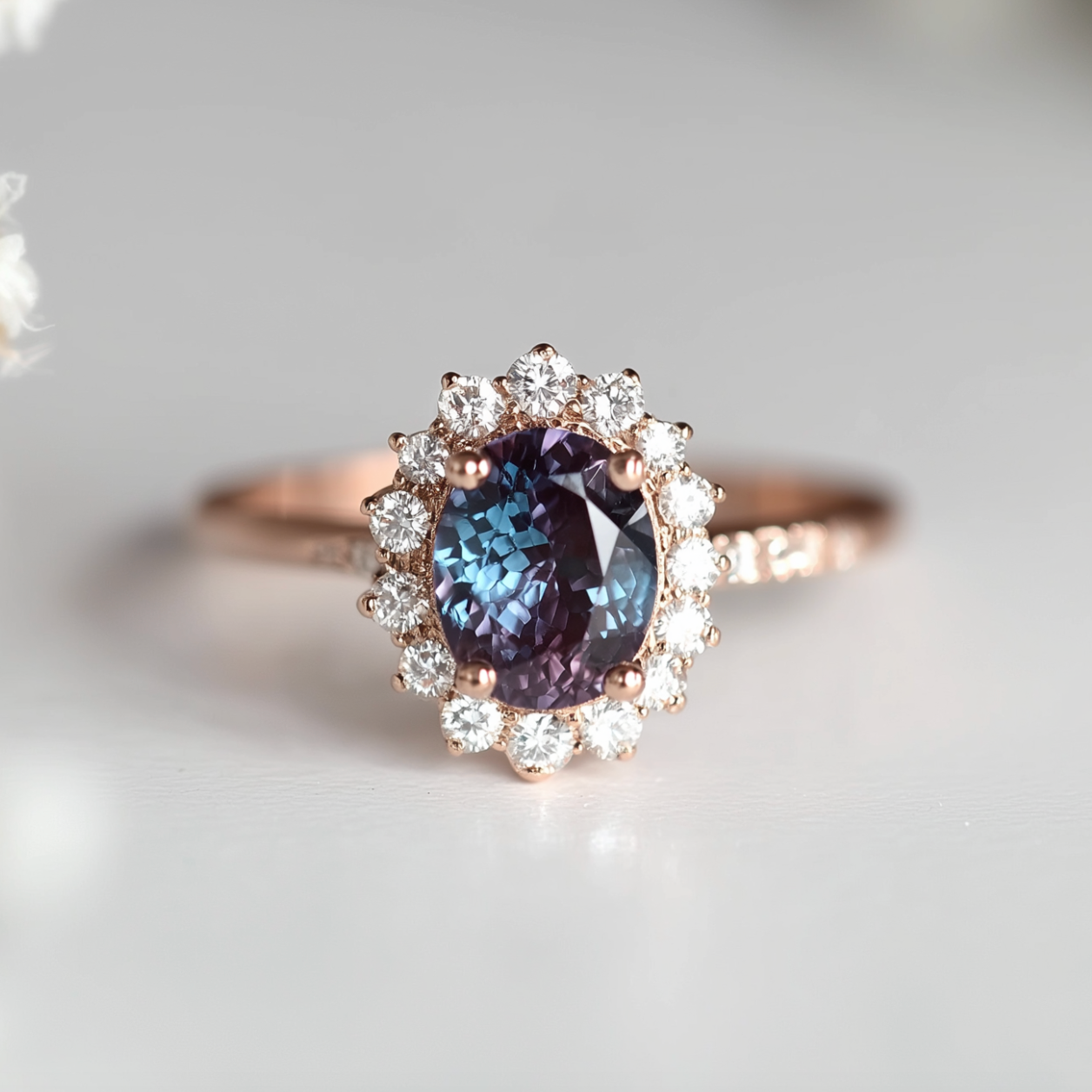 14k Gold Oval Alexandrite Engagement ring, Dainty Alexandrite Ring