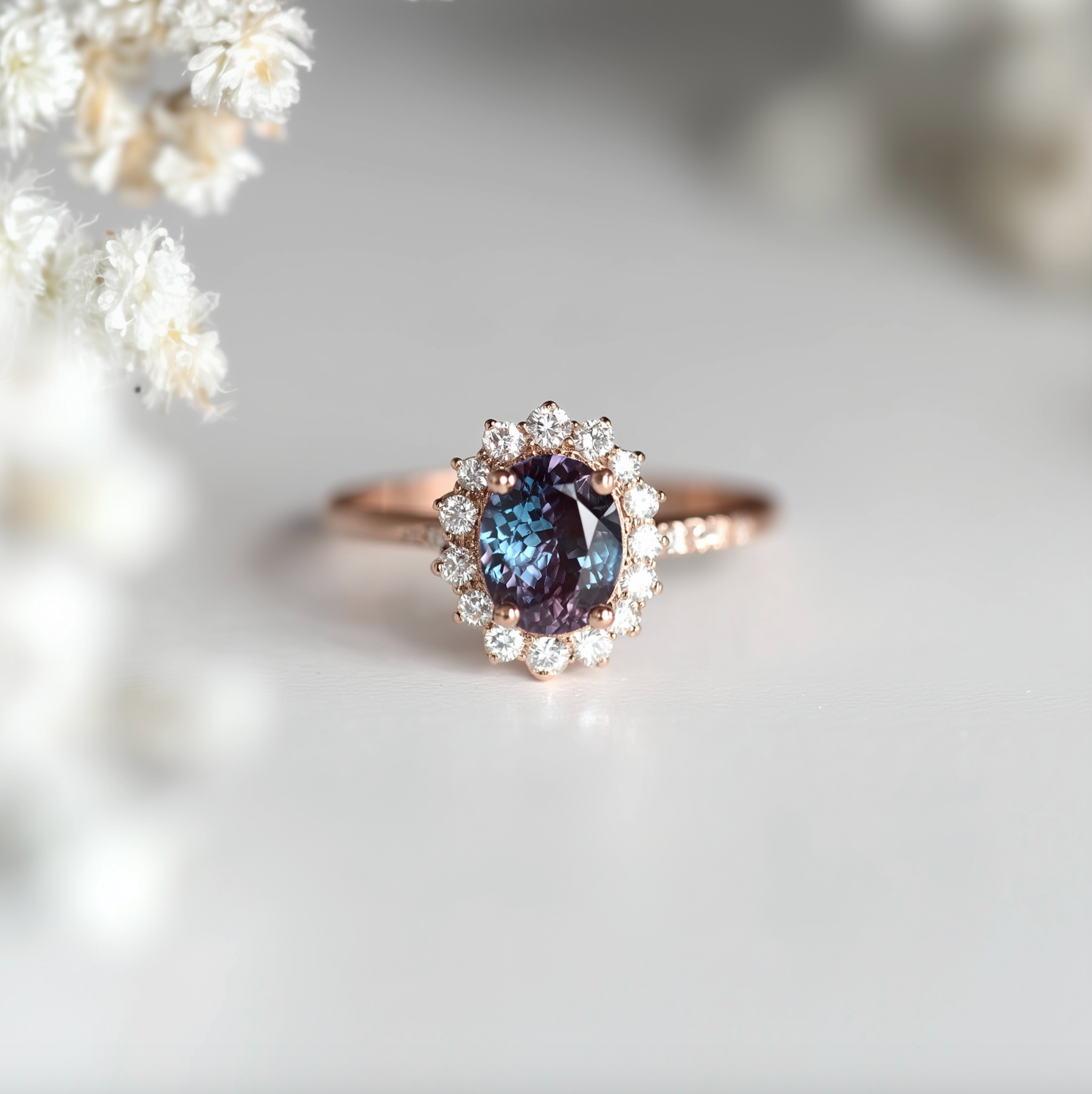 14k Gold Oval Alexandrite Engagement ring, Dainty Alexandrite Ring