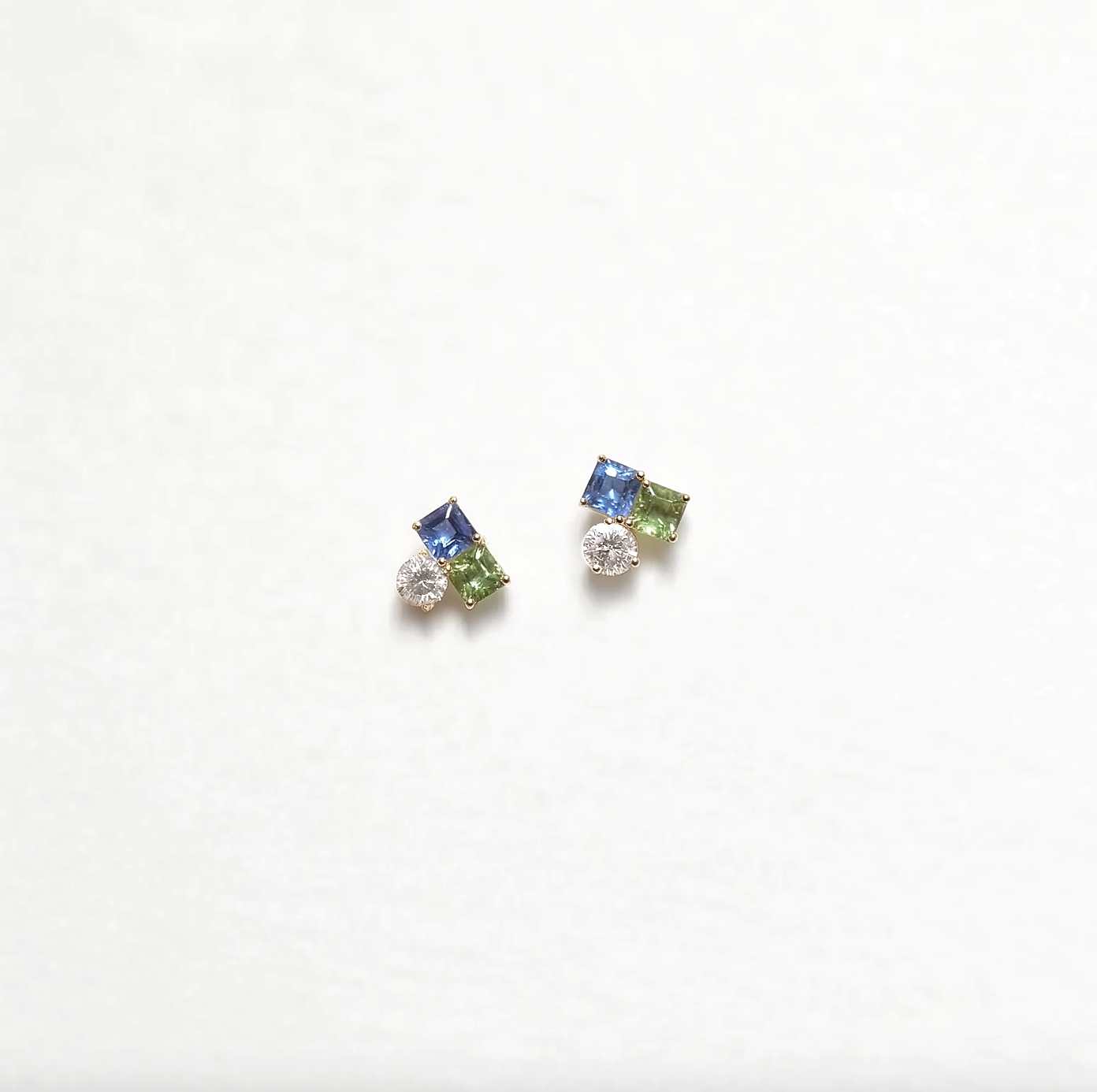 Sapphire Earrings, Solid Gold Earrings, Cluster Studs, Sapphire studs