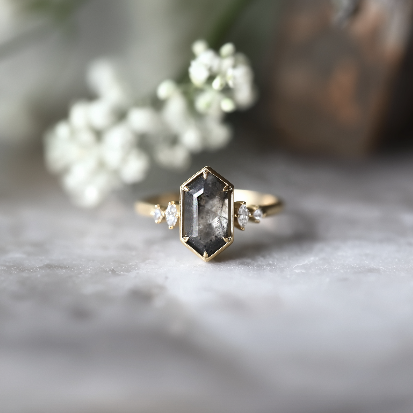 Starnight Black Salt and Pepper Diamond Ring, Diamond Engagement Ring