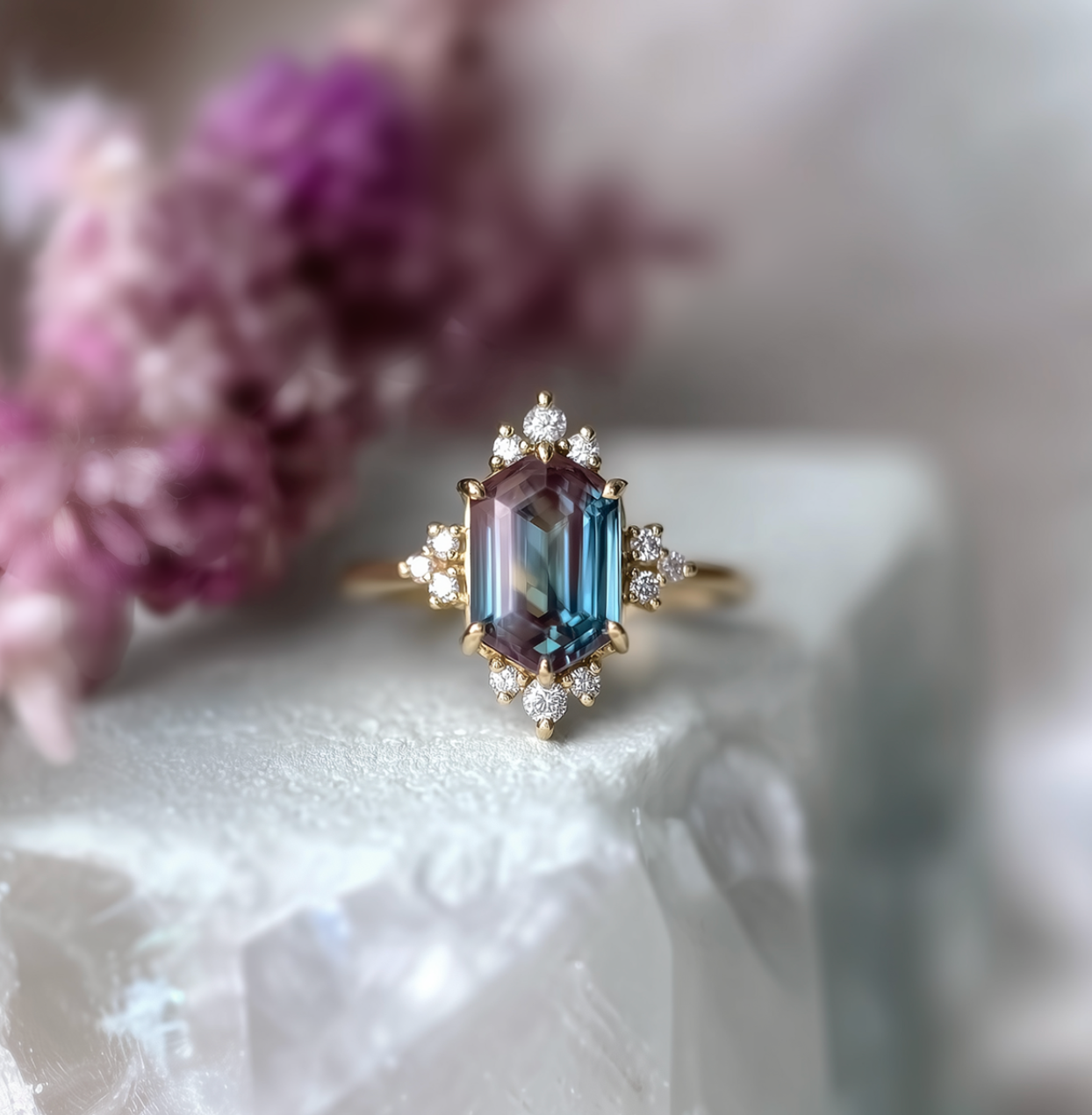 Prism Glow Alexandrite Engagement ring, Dainty Alexandrite Ring