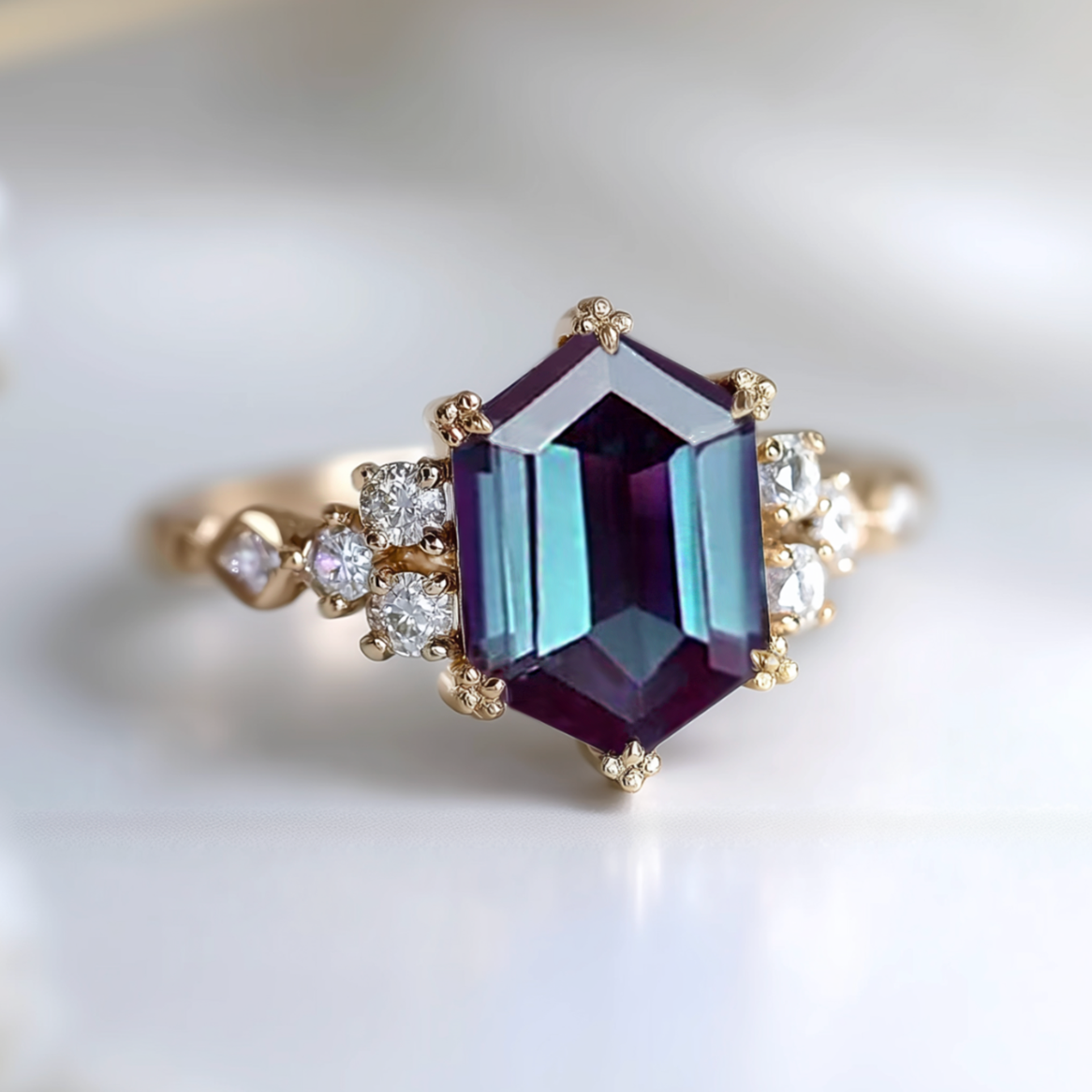 Hestia Alexandrite Engagement ring, 14k Gold Alexandrite Ring