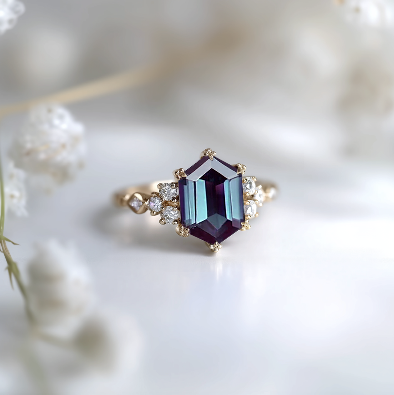 Hestia Alexandrite Engagement ring, 14k Gold Alexandrite Ring