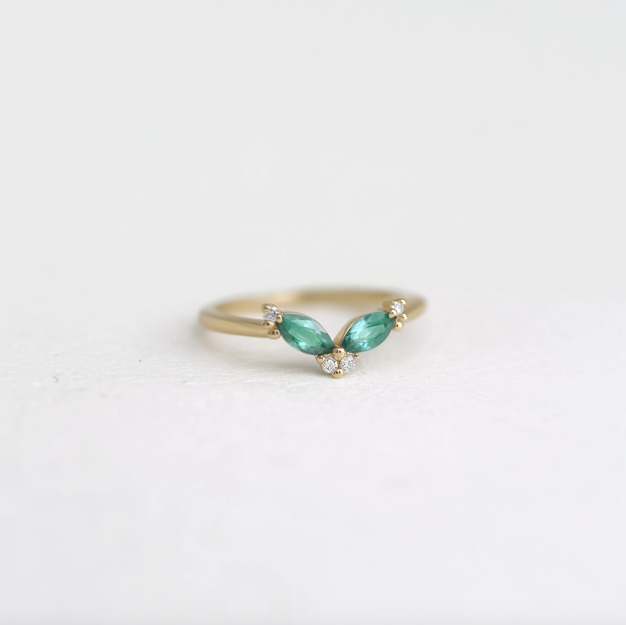 Marquise Emerald Wedding Ring, Dainty Emerald Wedding Band