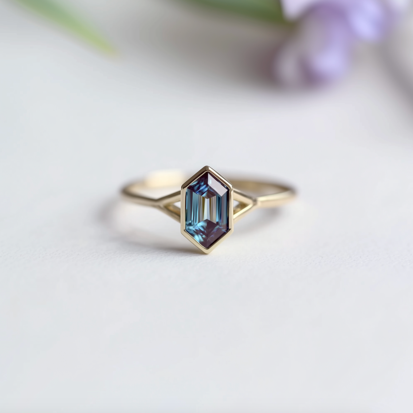 Minimalist Alexandrite Engagement ring, 14k Gold Alexandrite Ring