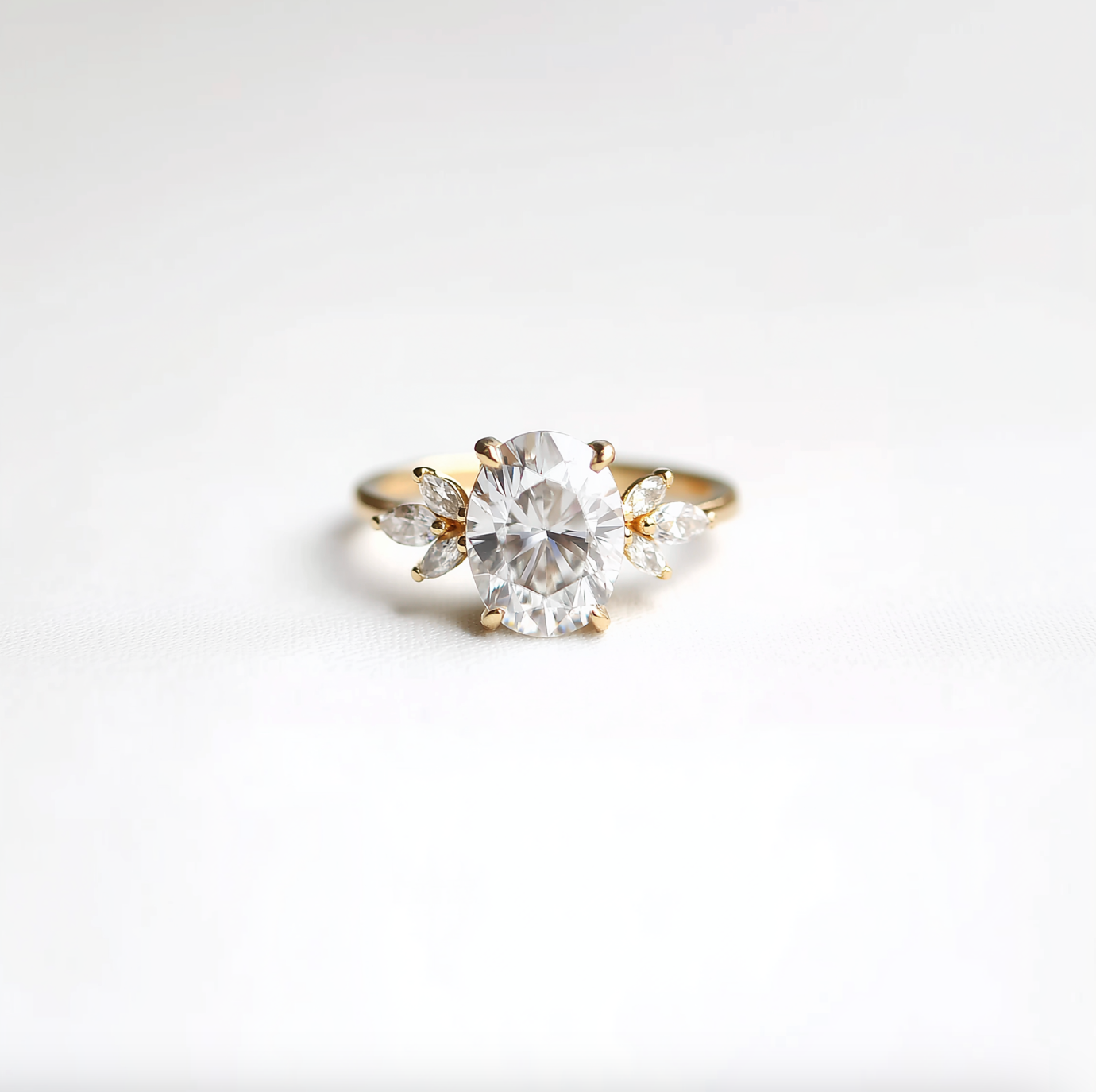 2 carat Oval Cut Lab Diamond Engagement Ring, Angel's wing Diamond Engagement Ring