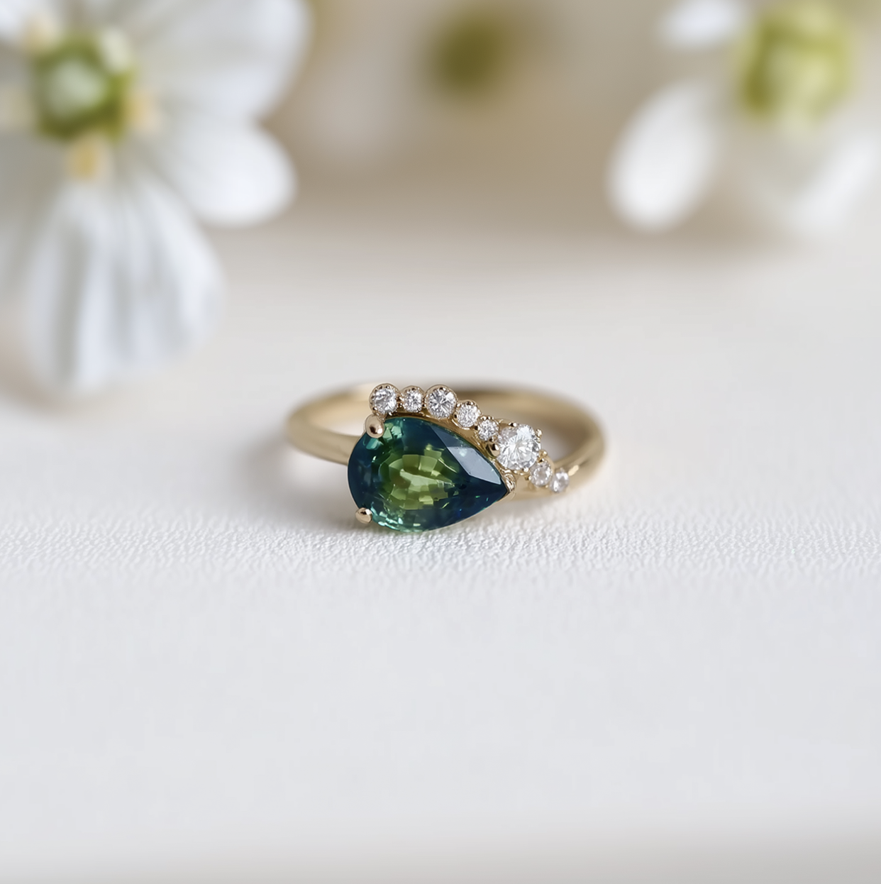 Green Blue Sapphire ring, Classic Sapphire Engagement ring