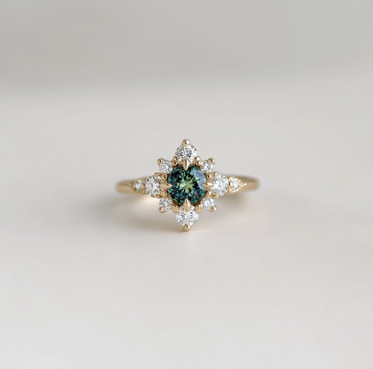Forest Dream Sapphire ring, 14k Gold Blue Green Sapphire Engagement ring