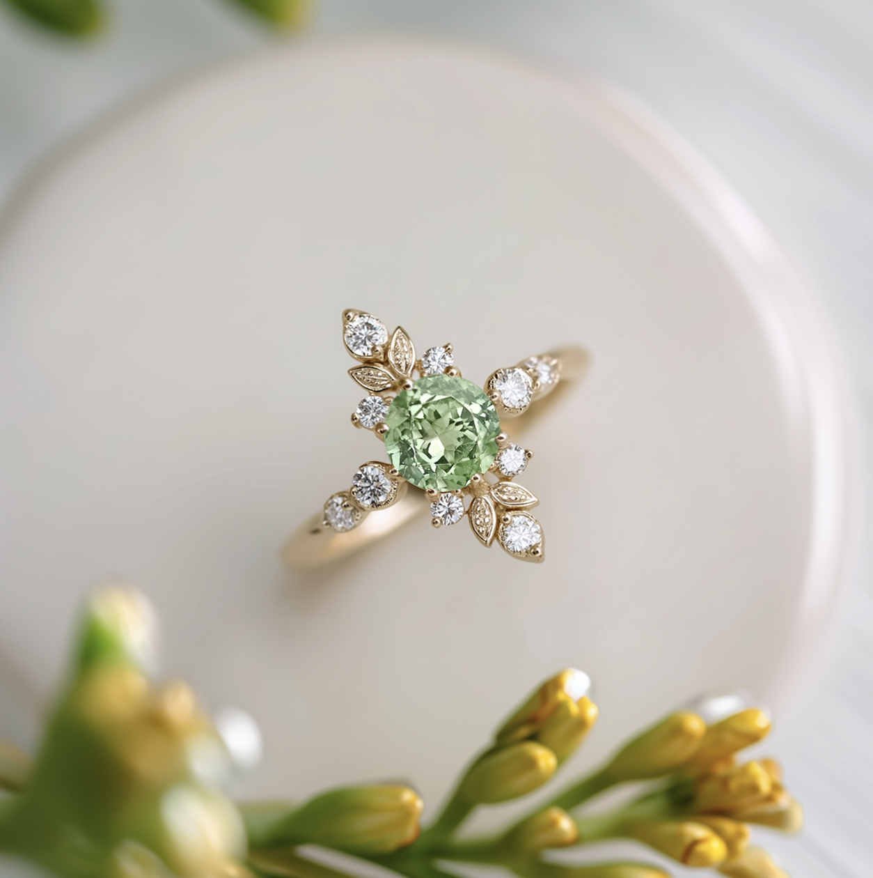 Mint Green Tourmaline Engagement Ring, Oct birthstone Engagement Ring