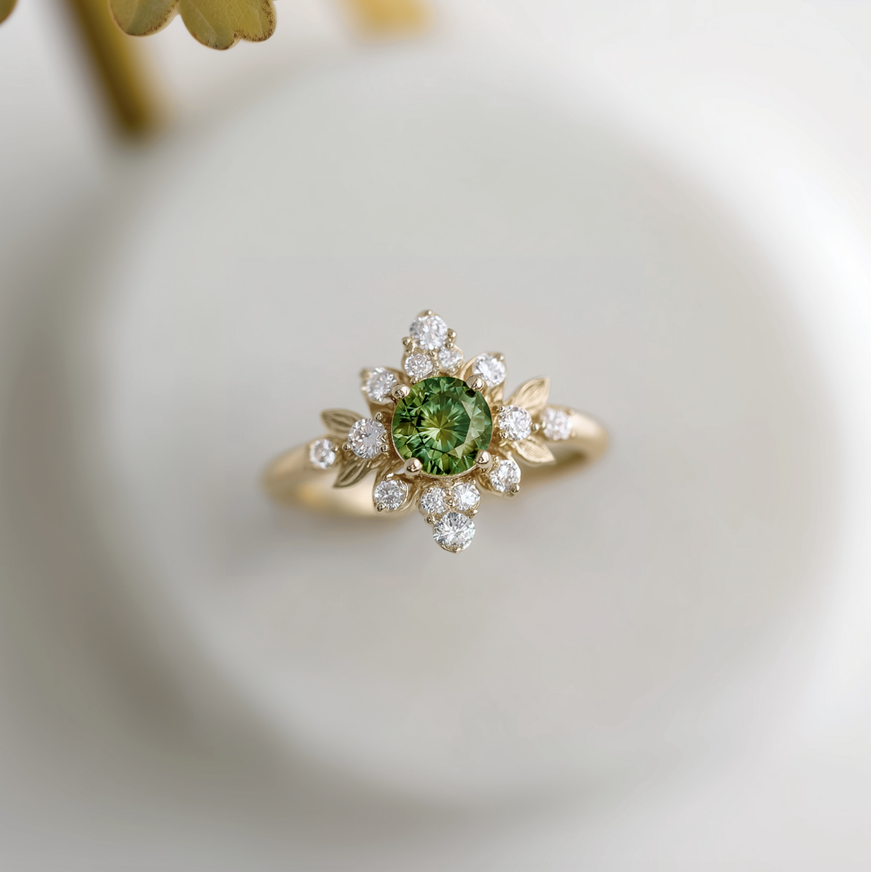 Solid Gold Rare Green Sapphire ring, Green Sapphire Engagement ring