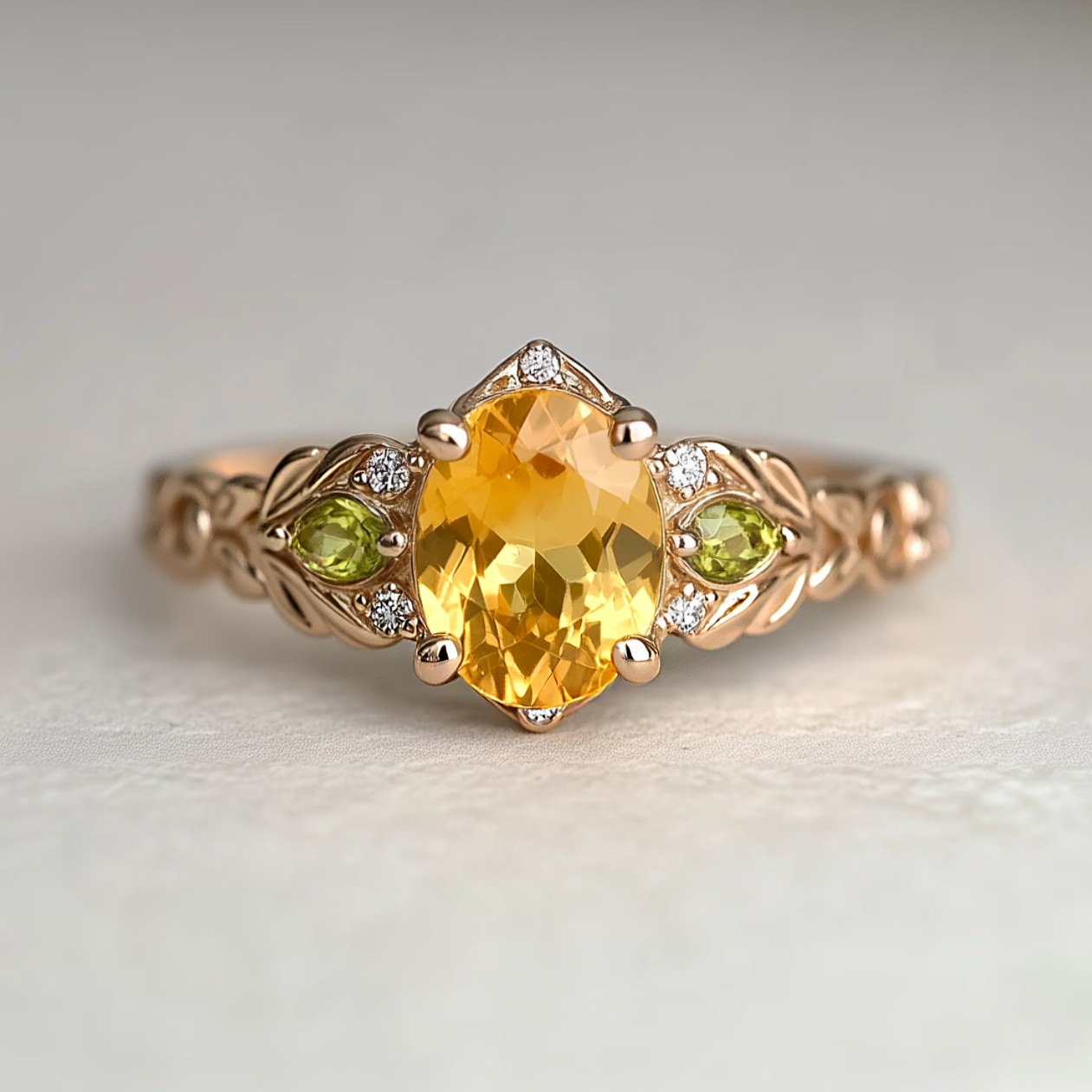 Oval Yellow Citrine Engagement Ring, Solid Gold Citrine Engagement Ring