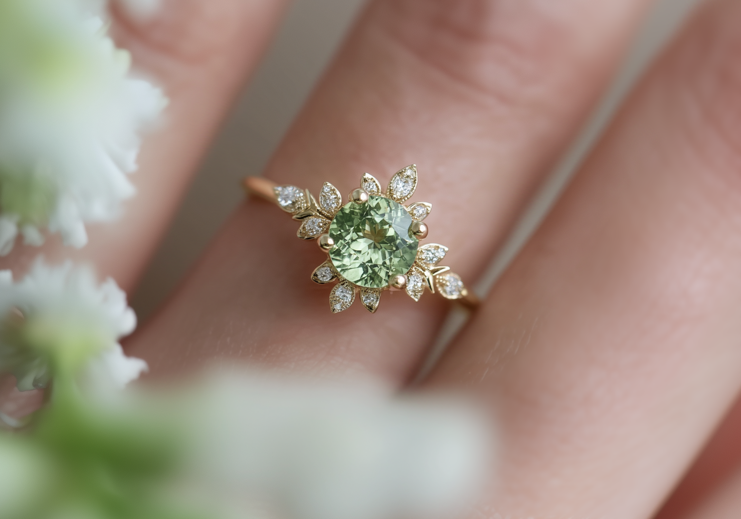 Light Green Mint Tourmaline Engagement Ring, Oct birthstone Engagement Ring