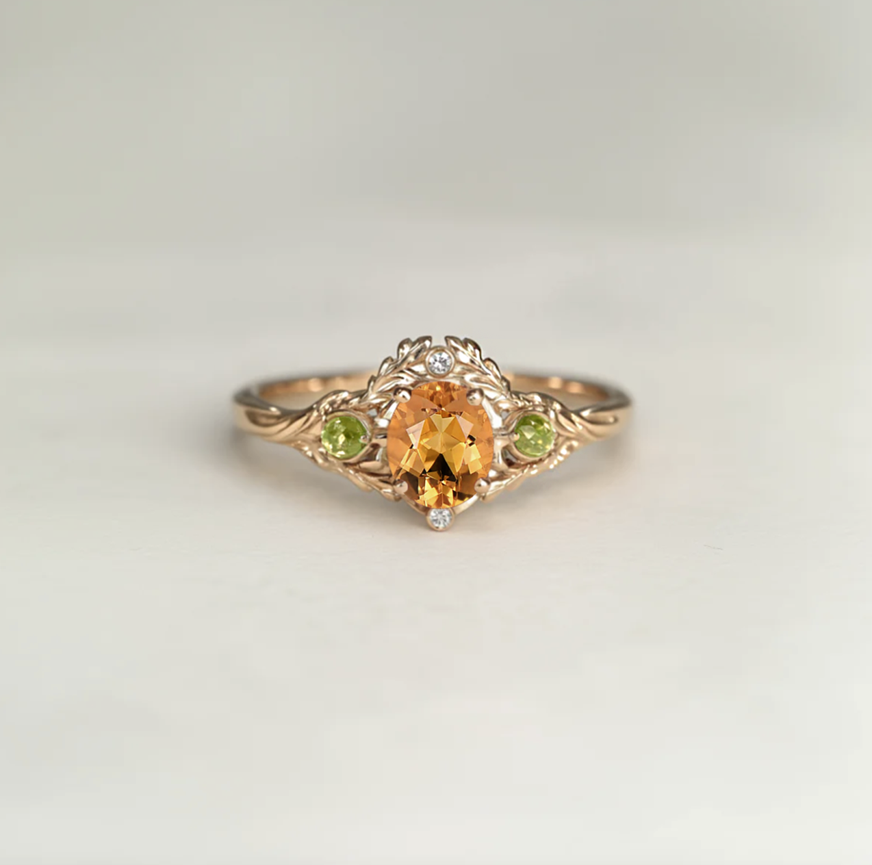 Amberleaf Citrine Engagement Ring, Solid Gold Citrine Engagement Ring