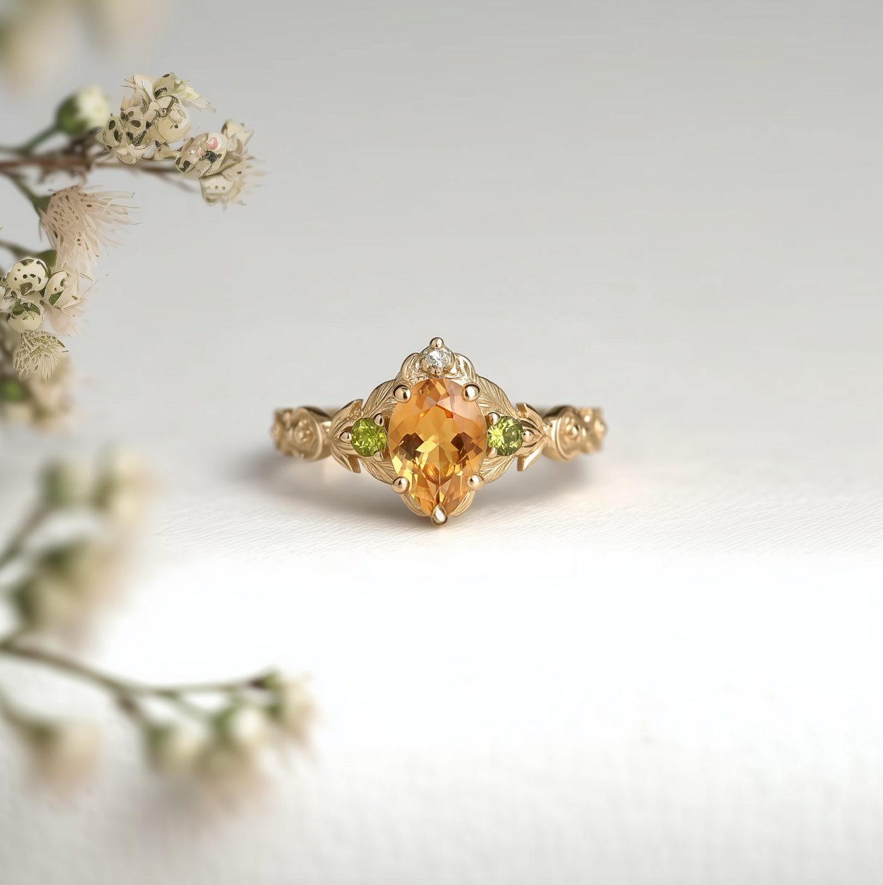 Autumn Light Citrine Engagement Ring, Solid Gold Citrine Engagement Ring