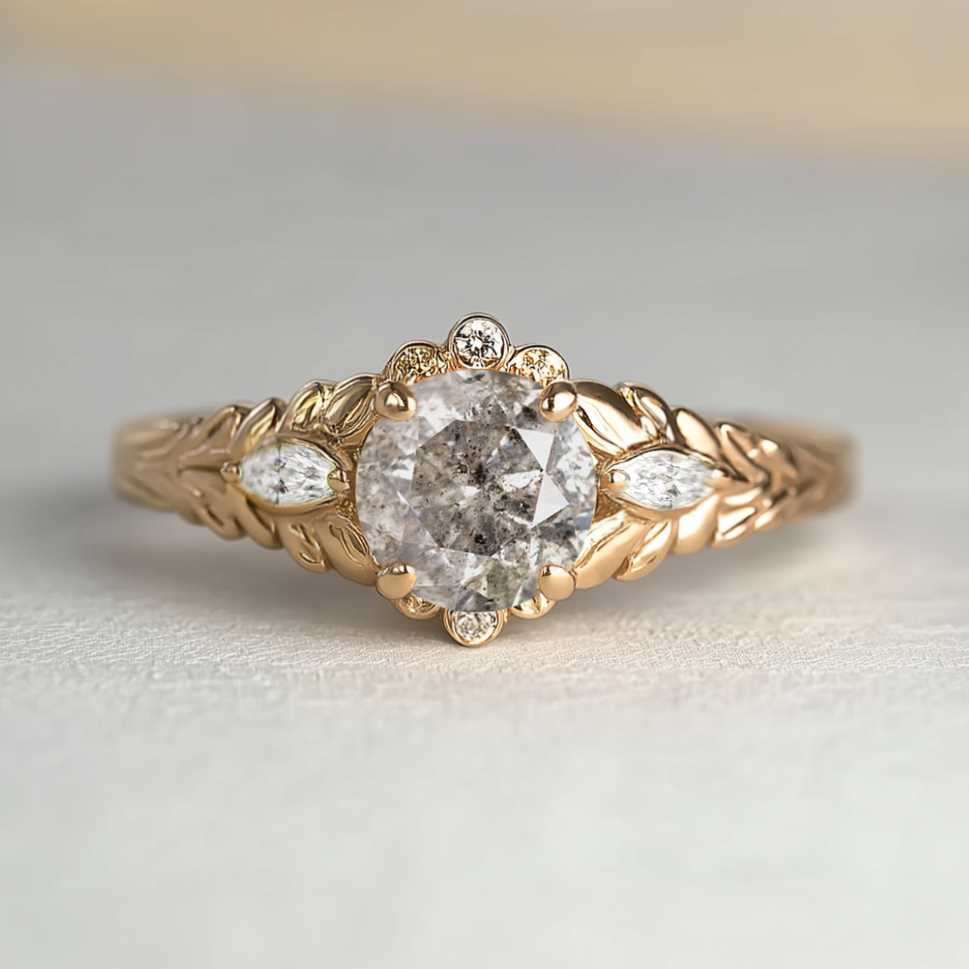 Gold ring with a salt and pepper diamond 