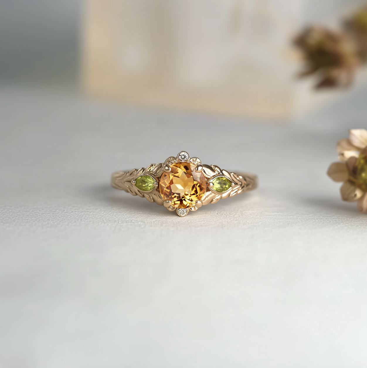 Yellow Citrine Engagement Ring, Solid Gold Citrine Engagement Ring