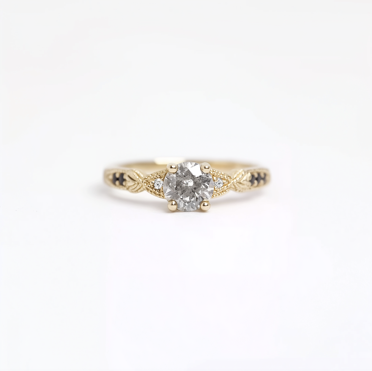 Dainty Salt and Pepper Diamond Ring, Stackable Diamond Engagement Ring