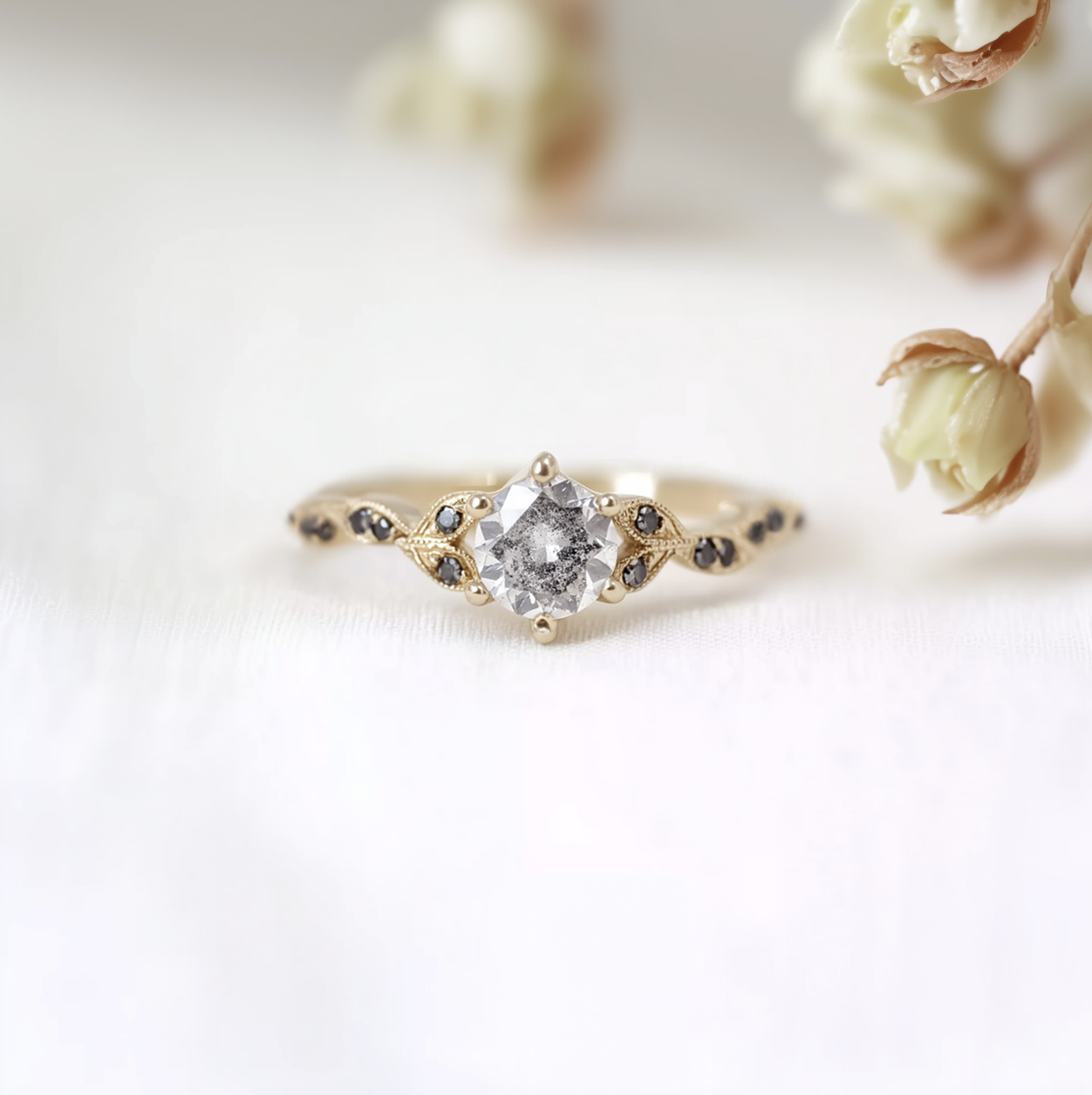 Ivy Ring Salt and Pepper Diamond Ring, Stackable Diamond Engagement Ring