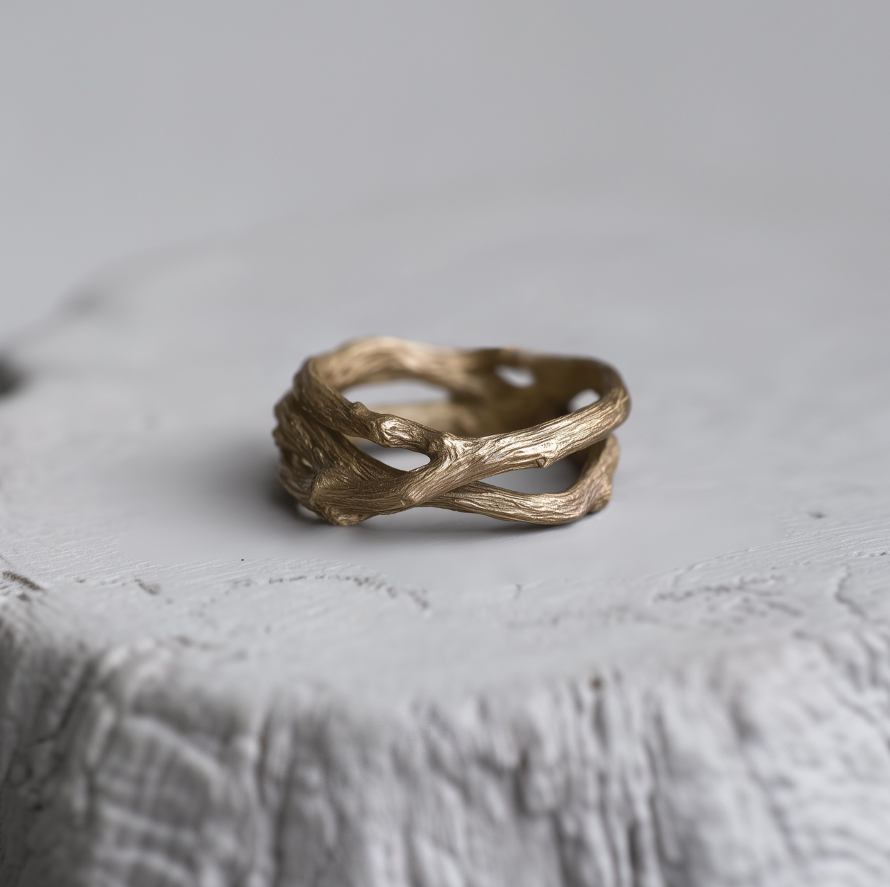 14k Gold Twisted Double Twig Wedding Band, Nature Inspired Wedding Ring for Men and Women