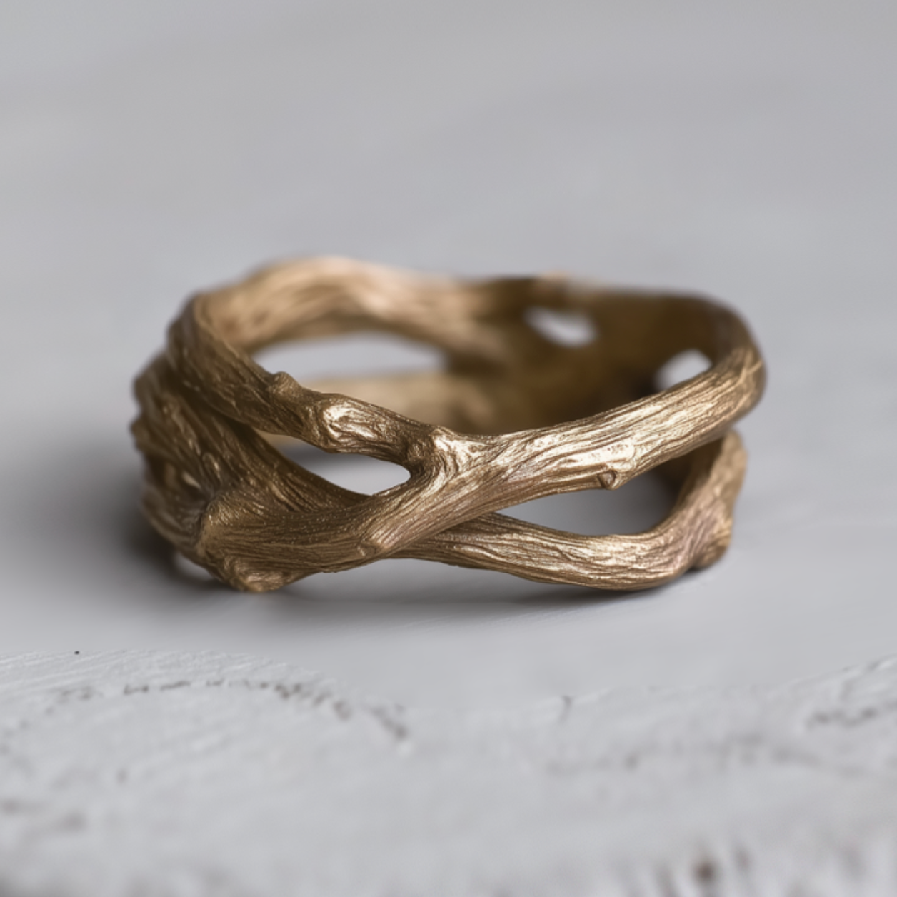 14k Gold Twisted Double Twig Wedding Band, Nature Inspired Wedding Ring for Men and Women
