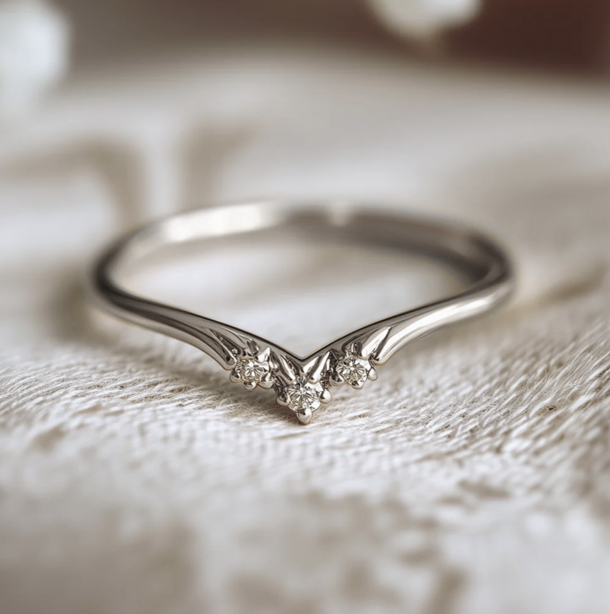 Simple Gold Diamond V shaped Wedding Ring, Wedding stacking ring, Matching band