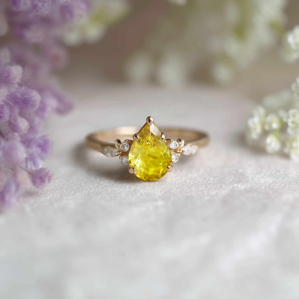 Anariel Ring Pear Cut Yellow Sapphire Engagement ring, Solid gold Sapphire ring