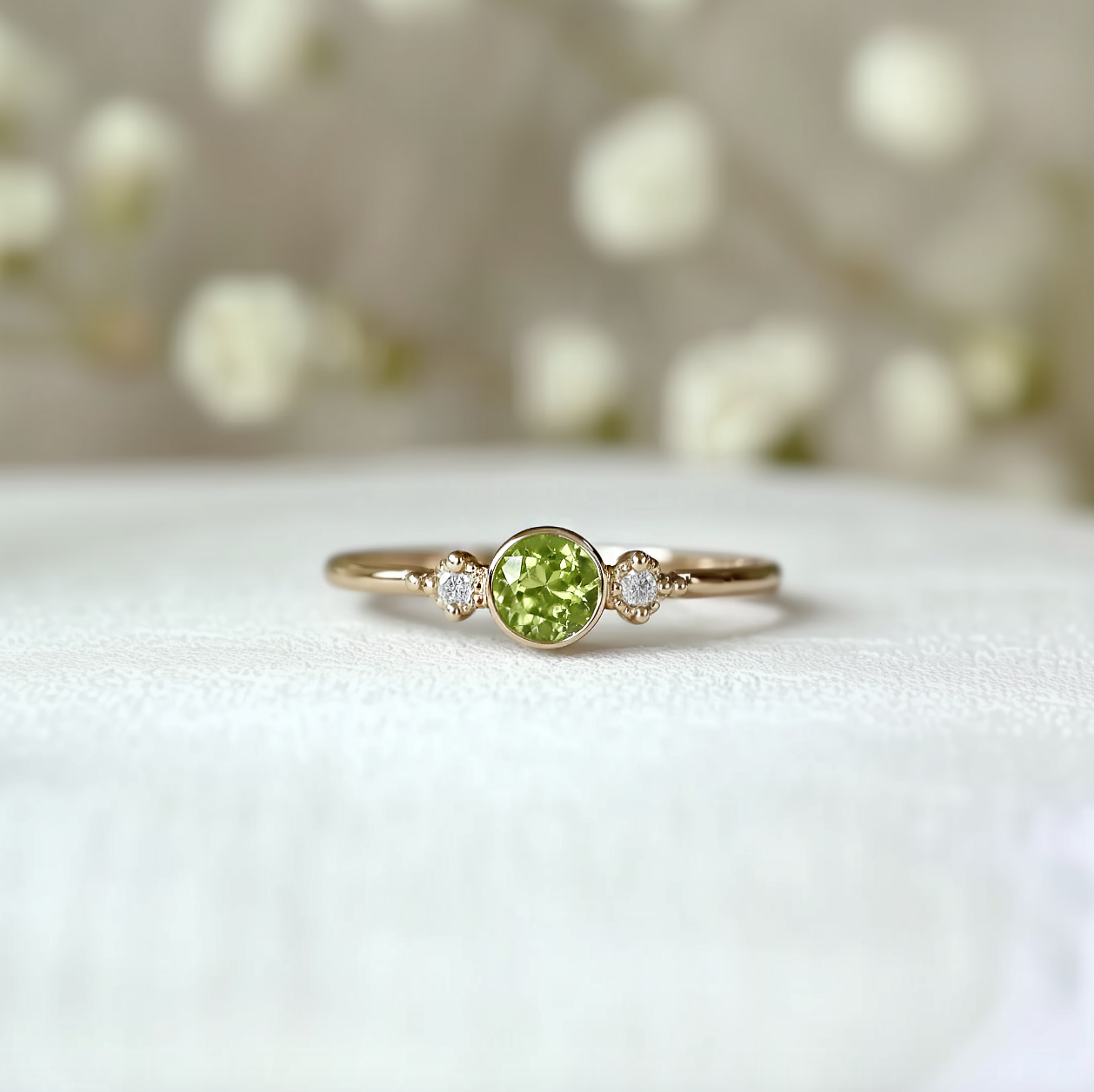 Simple Peridot ring, Solid 14k Gold Peridot Engagement ring