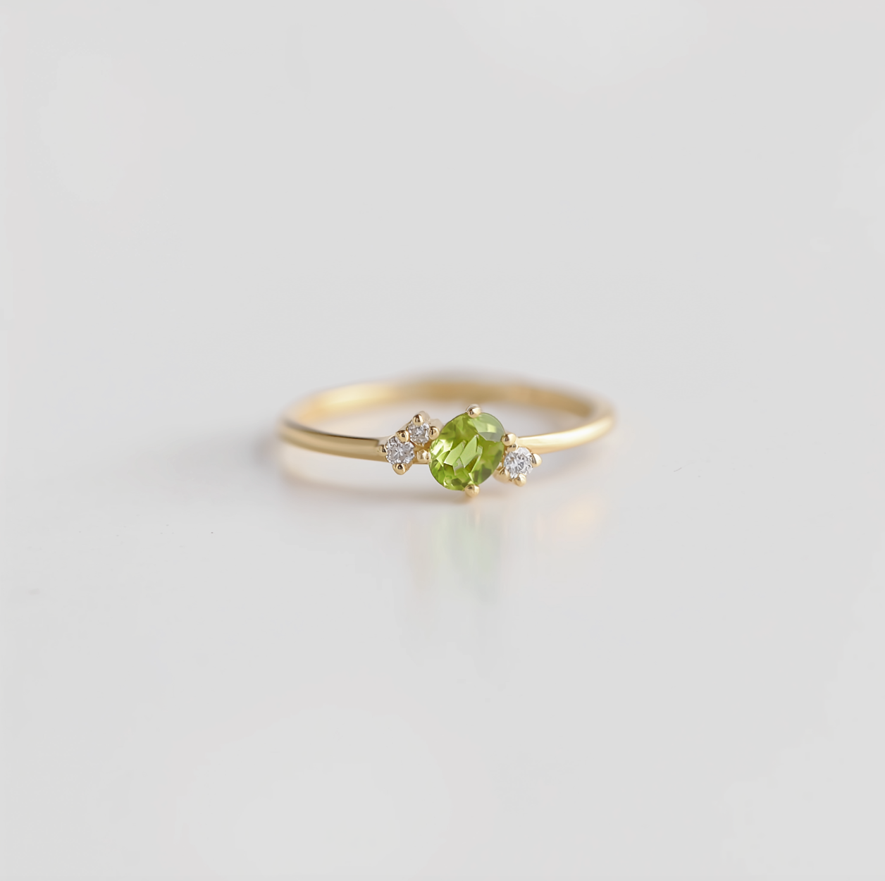 Oval Dainty Green Peridot ring, Solid 14k Gold Peridot Engagement ring