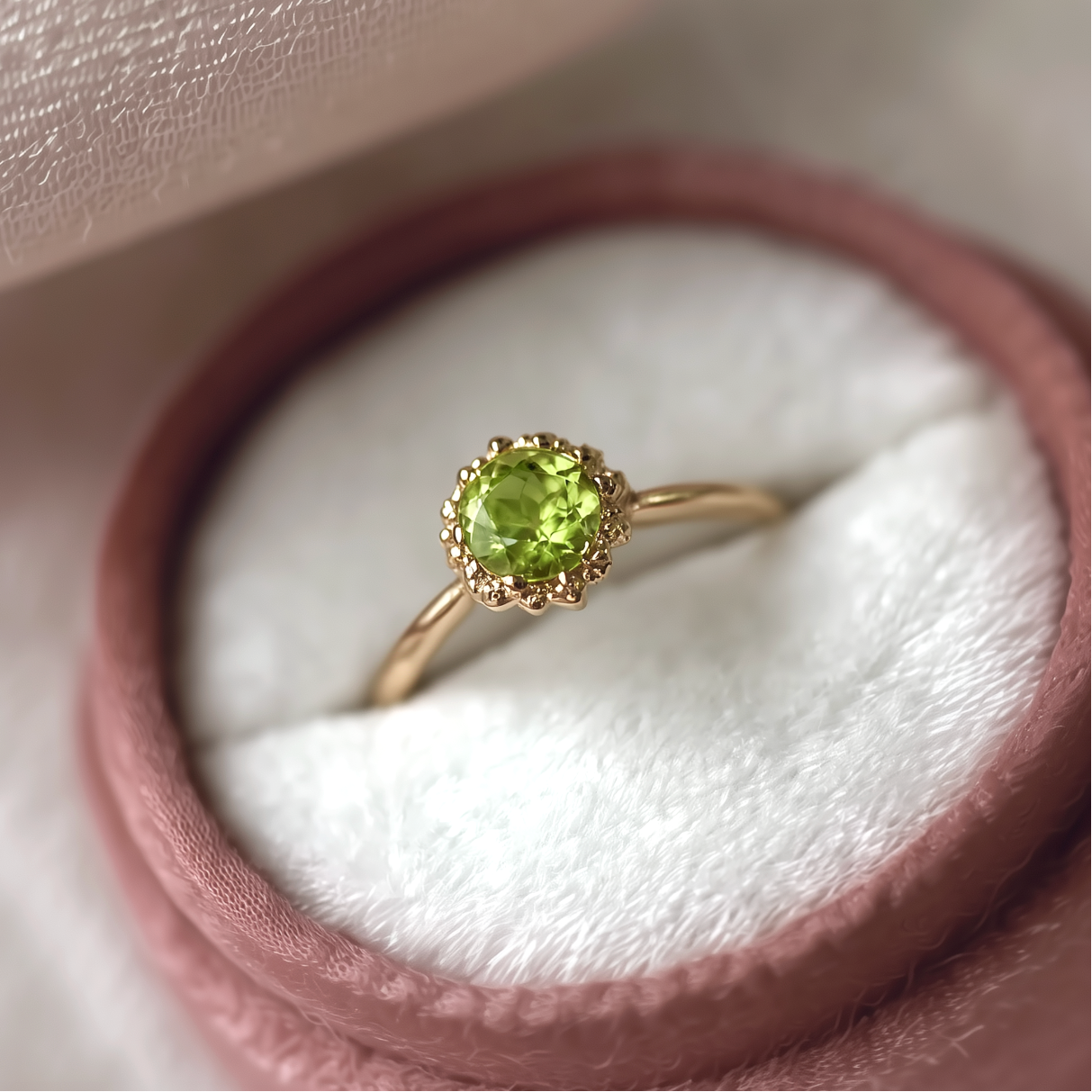Anna Green Peridot ring, Solid 14k Gold Peridot Engagement ring