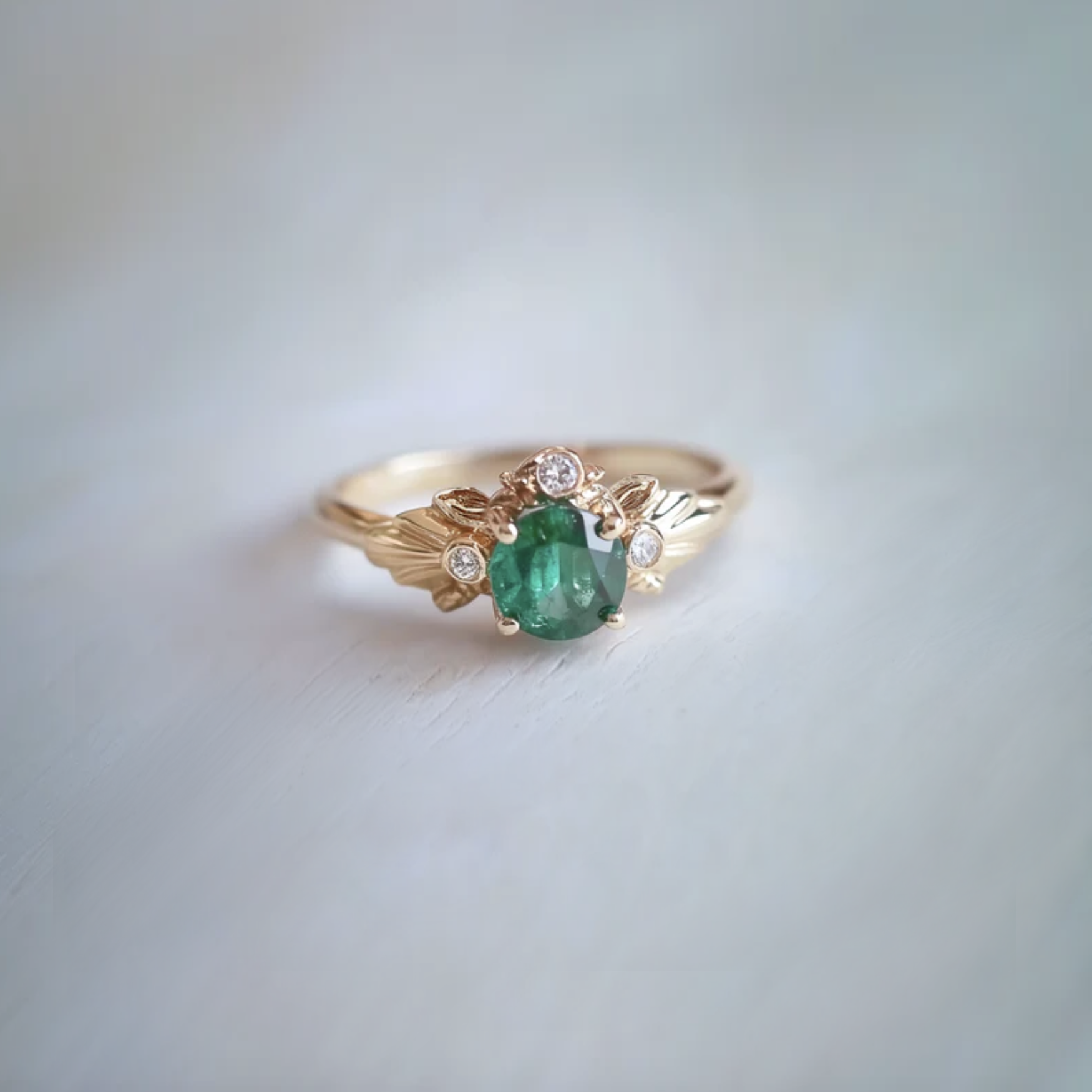 Laurel Crown Emerald Engagement Ring, Emerald Wedding Ring, Emerald Jewelry