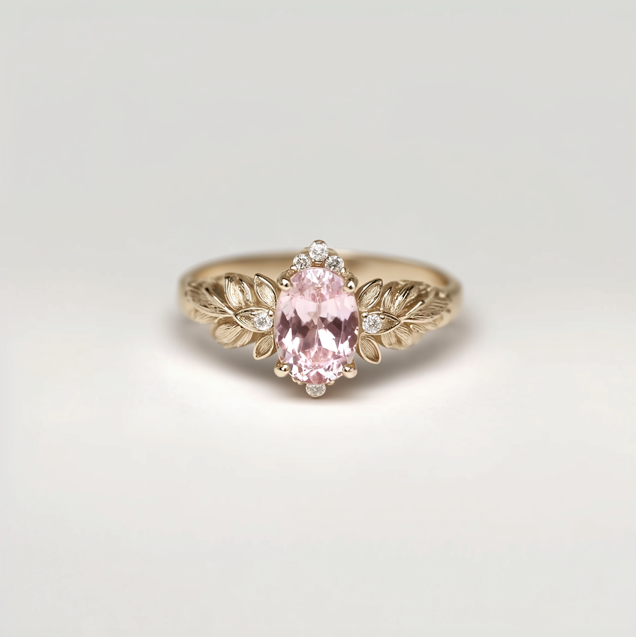 Oval Pink Morganite Ring, 14k Solid Gold Pink Gemstone Engagement Ring