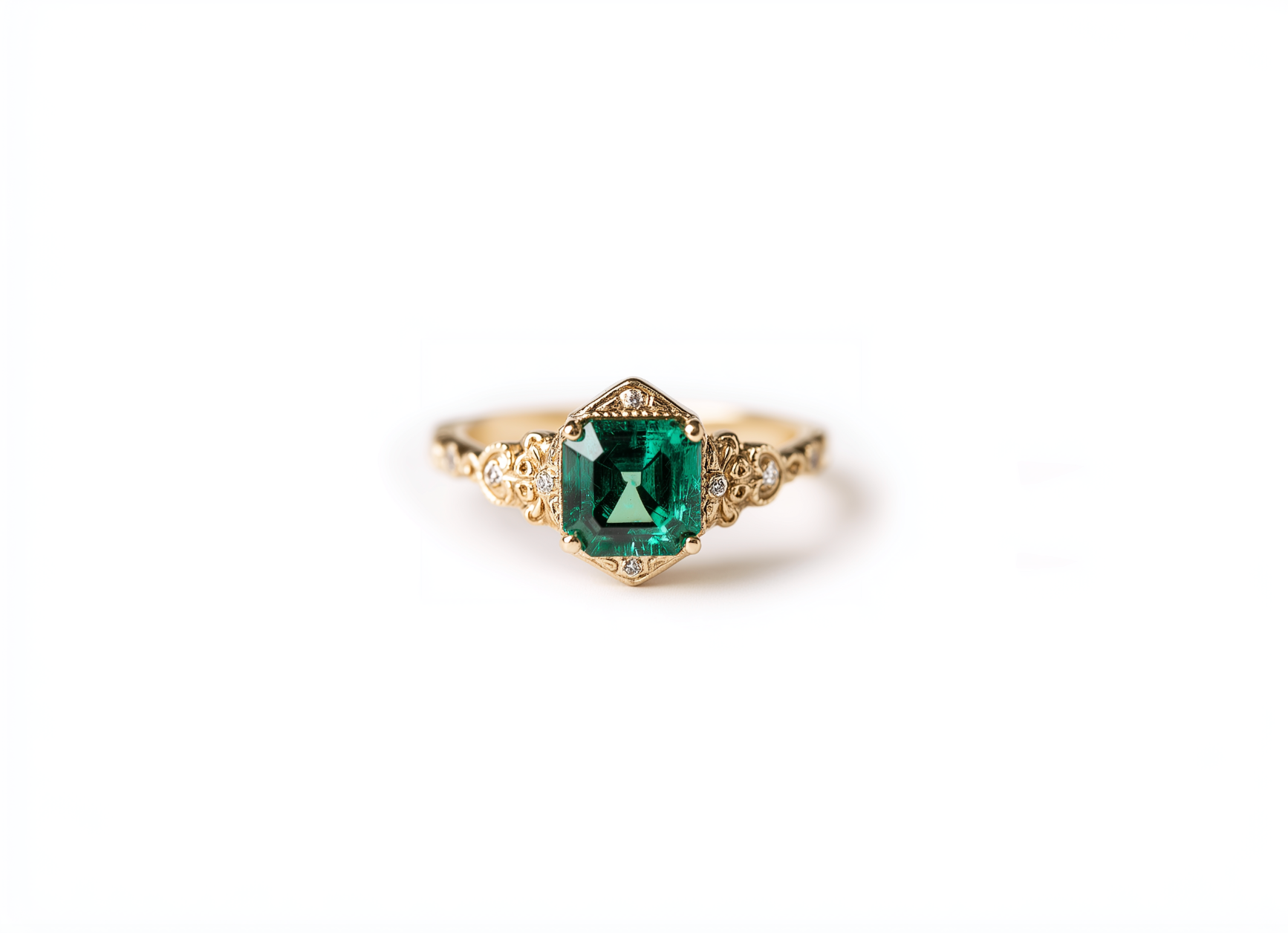 Emerald Engagement Ring, Yellow Gold Emerald Ring With Diamond