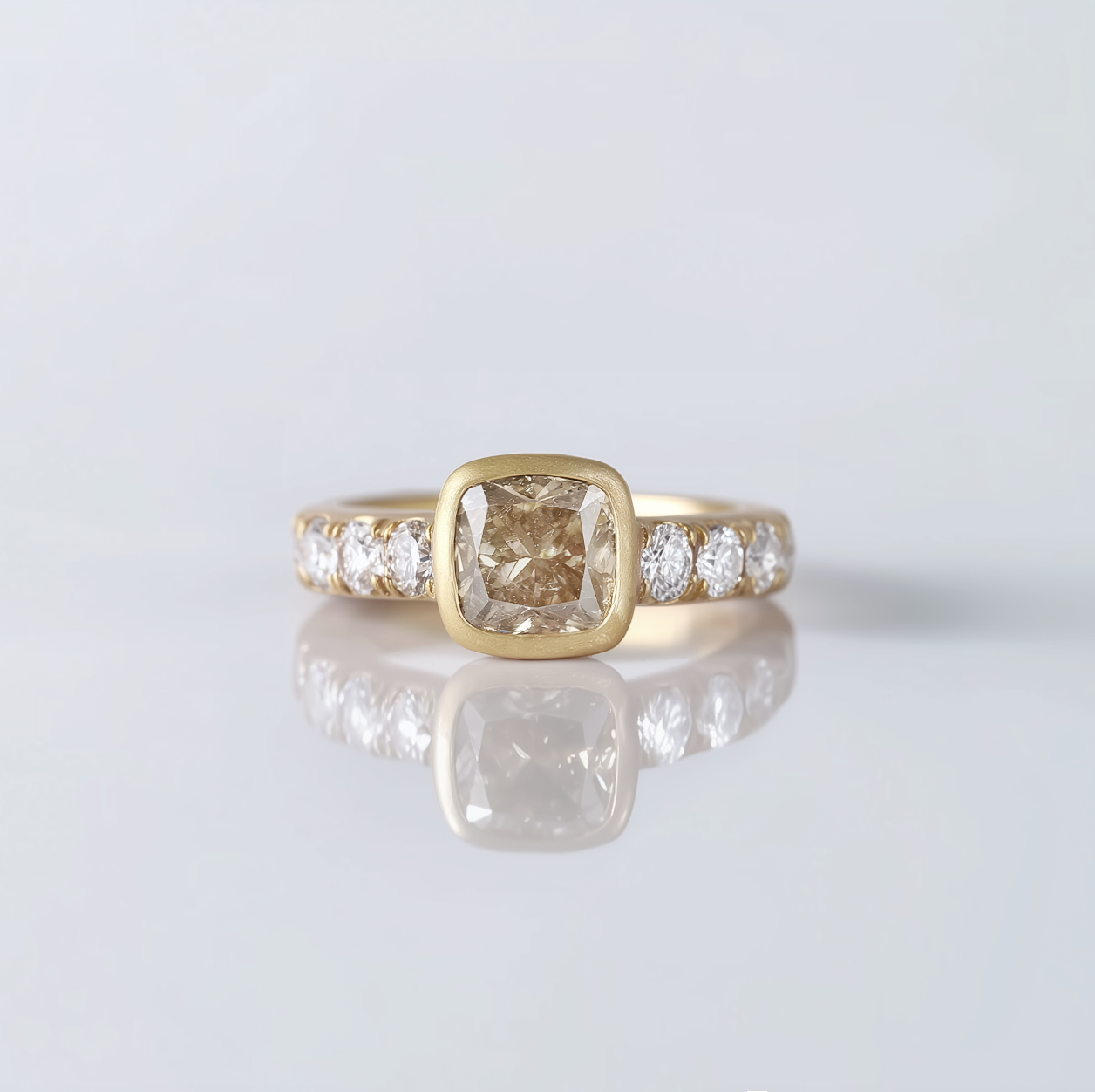 Champagne Salt and Pepper Diamond Ring, Salt and pepper Ring, Yellow Gold Diamond Engagement Ring